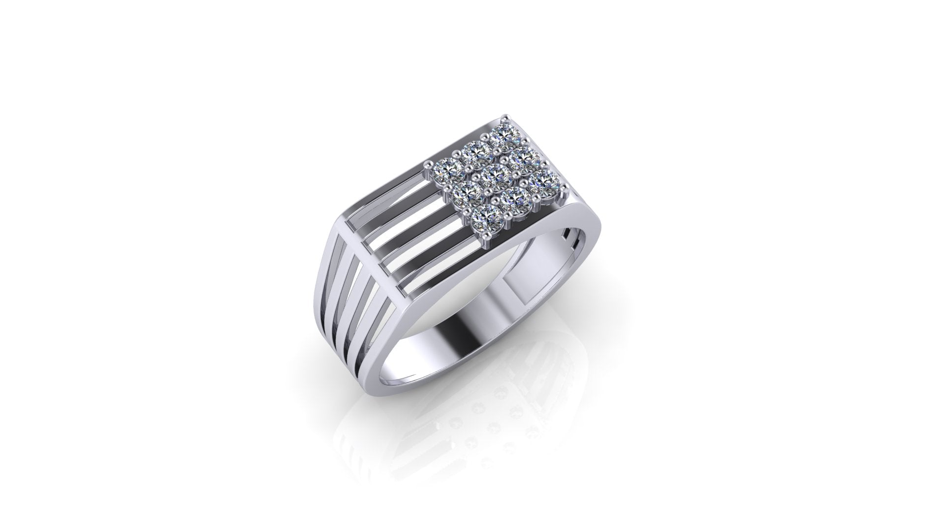 Modern Men’s Open Round Diamond Cluster Ring