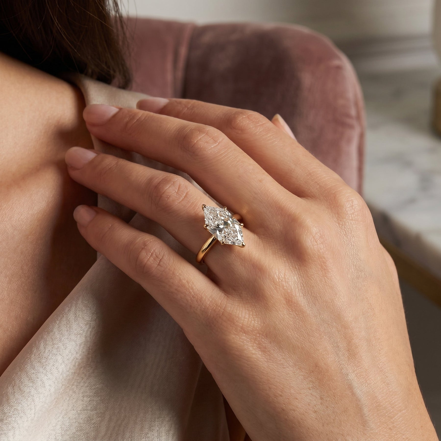 Dutch Marquise Cut Hidden Halo Round Diamond Engagement Ring