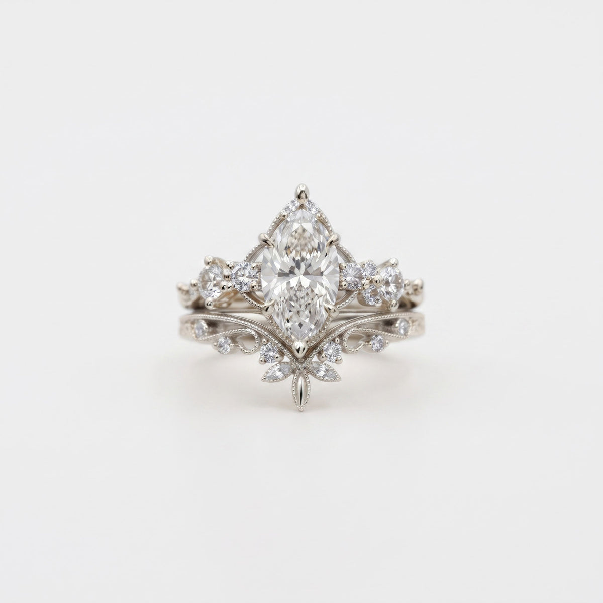 Marquise Lab Diamond Engagement Ring,Gold Vintage Floral Ring, Art Deco Inspired Bridal Statement Ring, Luxury Wedding Gift