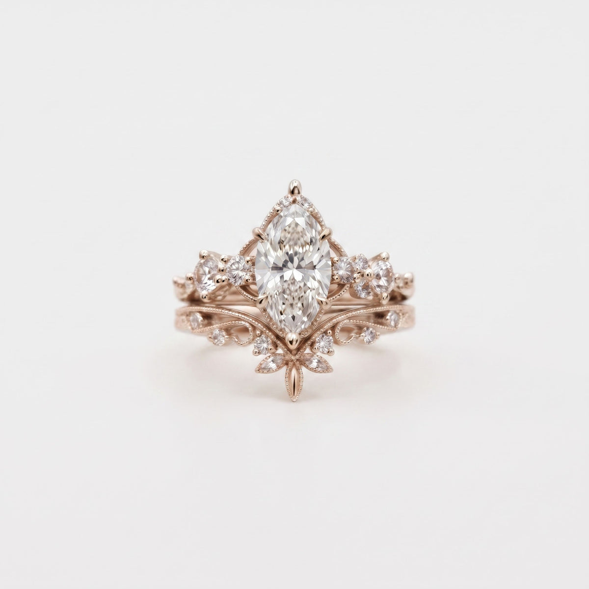 Marquise Lab Diamond Engagement Ring,Gold Vintage Floral Ring, Art Deco Inspired Bridal Statement Ring, Luxury Wedding Gift
