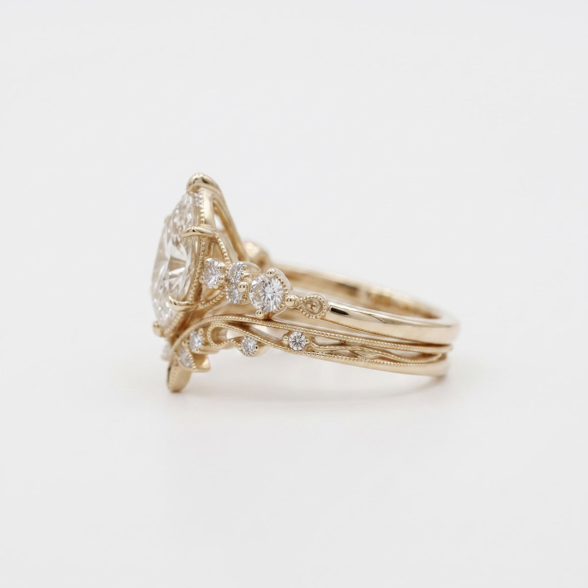 Marquise Lab Diamond Engagement Ring,Gold Vintage Floral Ring, Art Deco Inspired Bridal Statement Ring, Luxury Wedding Gift