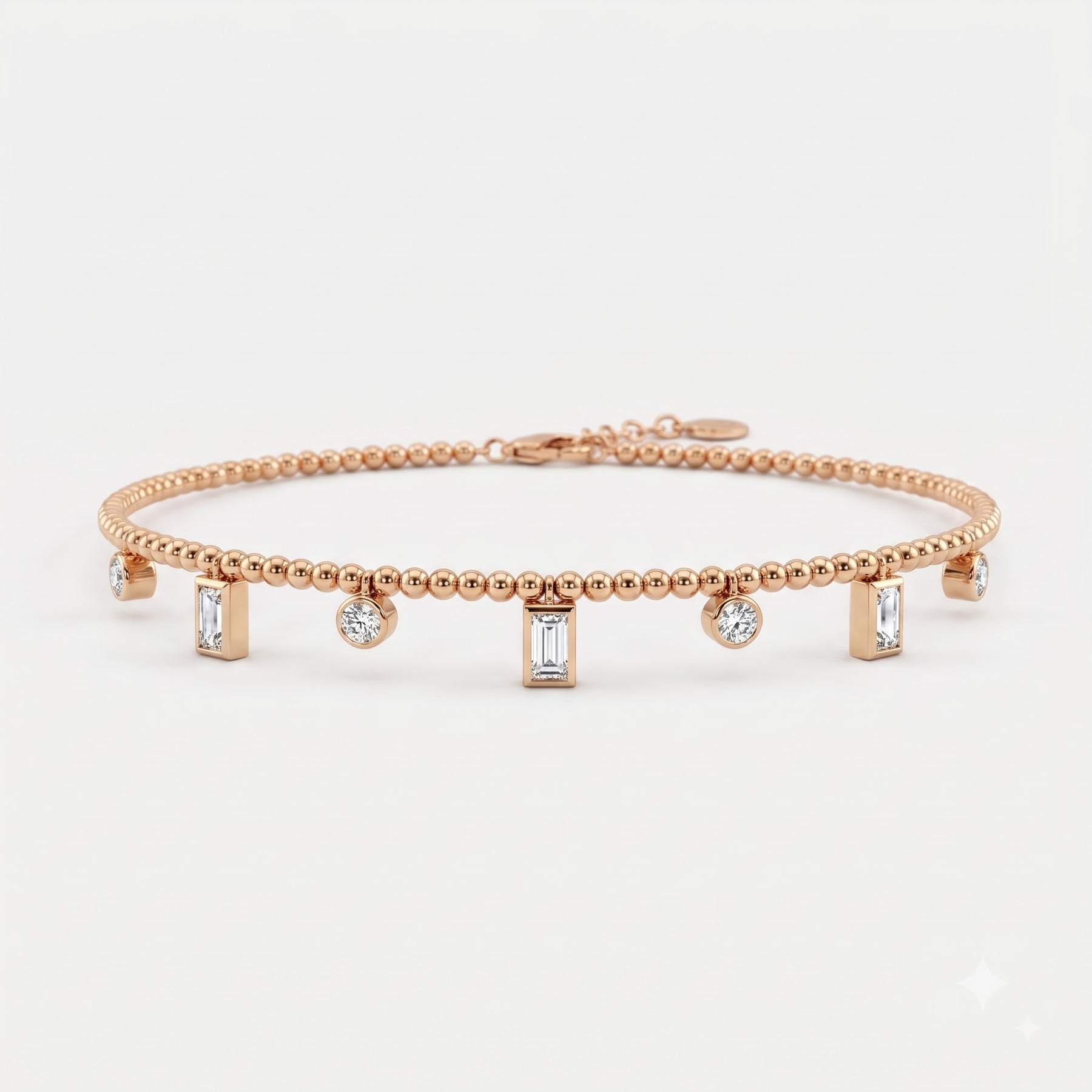 Round & Baguette Diamond Charm Ankle Bracelet