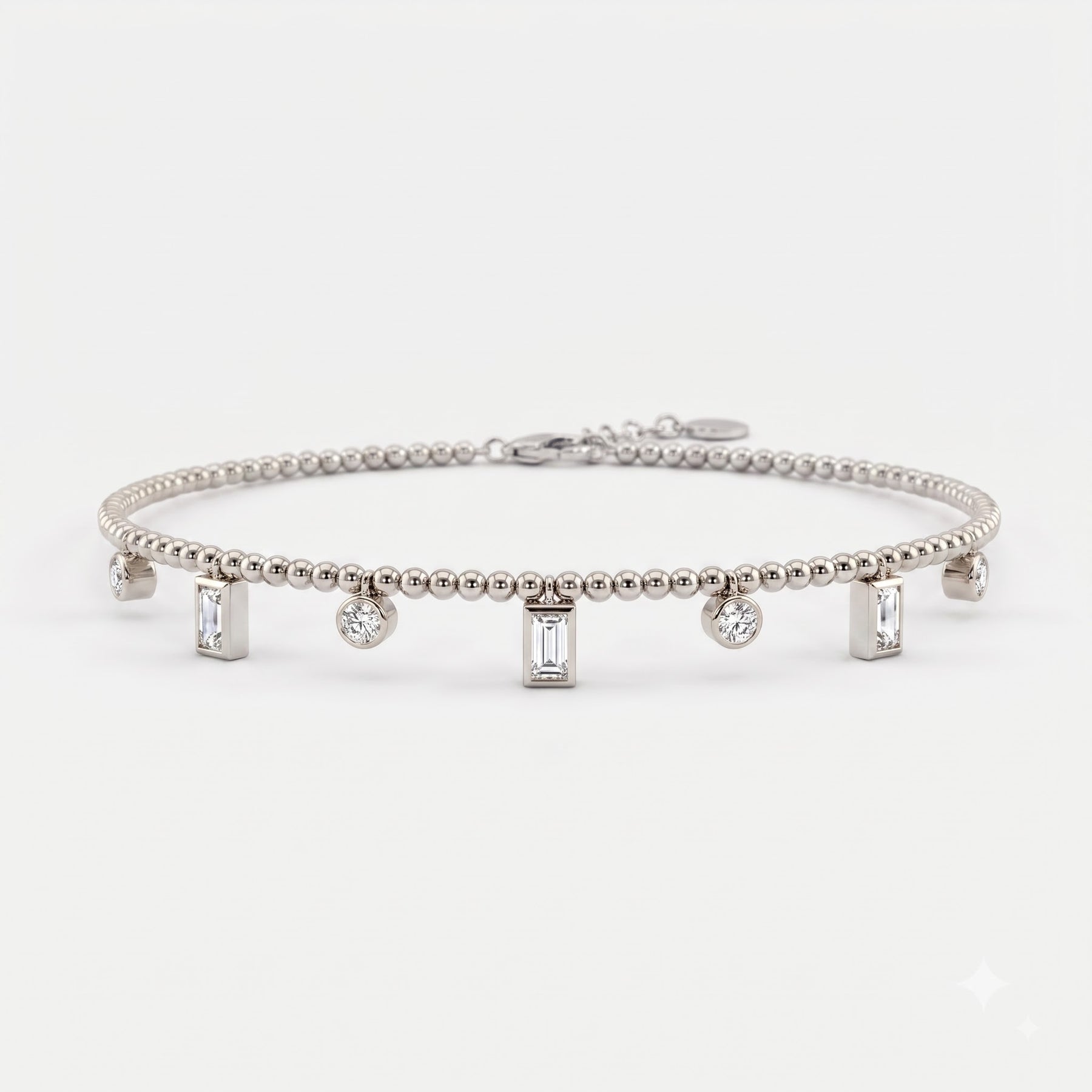 Round & Baguette Diamond Charm Ankle Bracelet