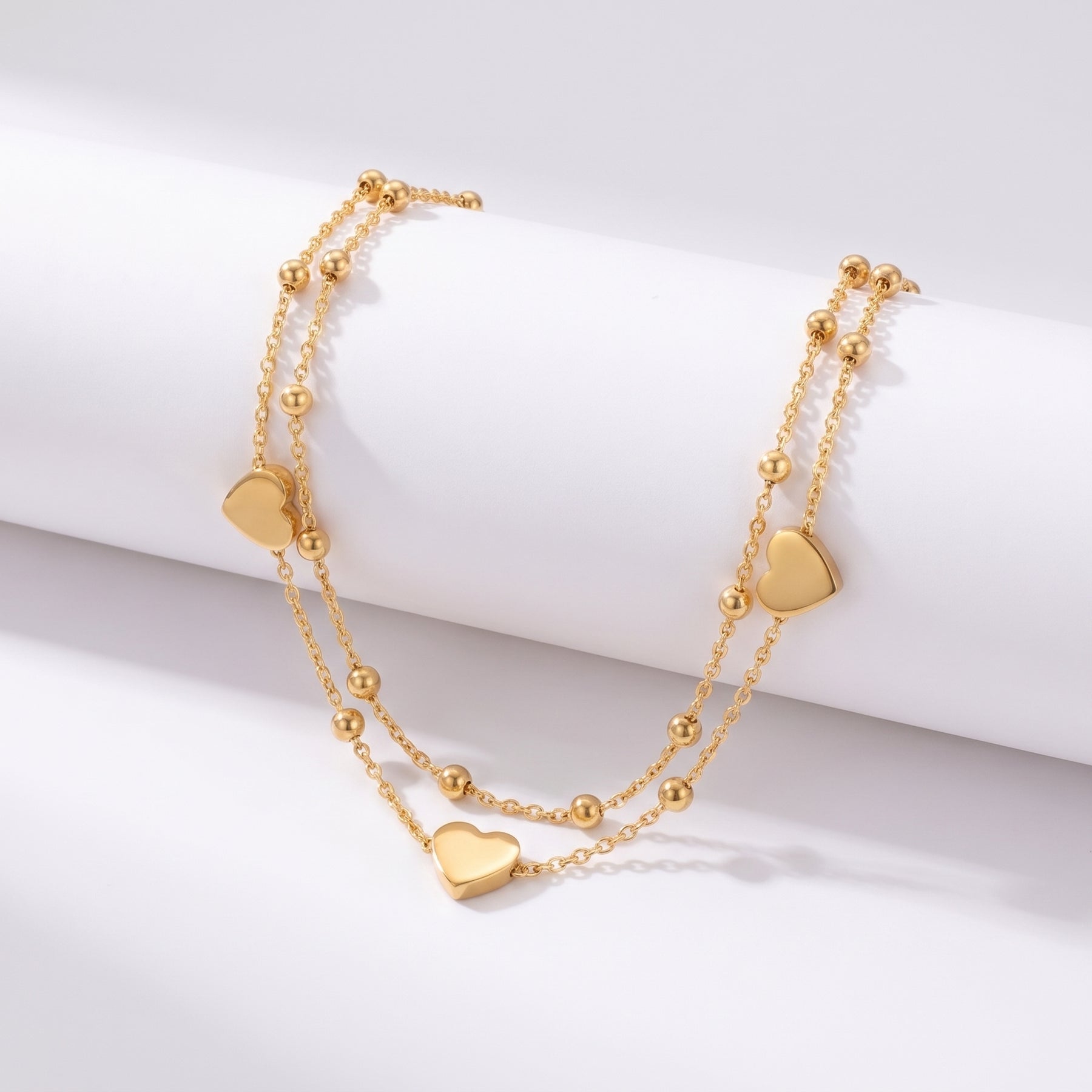 Minimalist Double Layer Heart Anklet