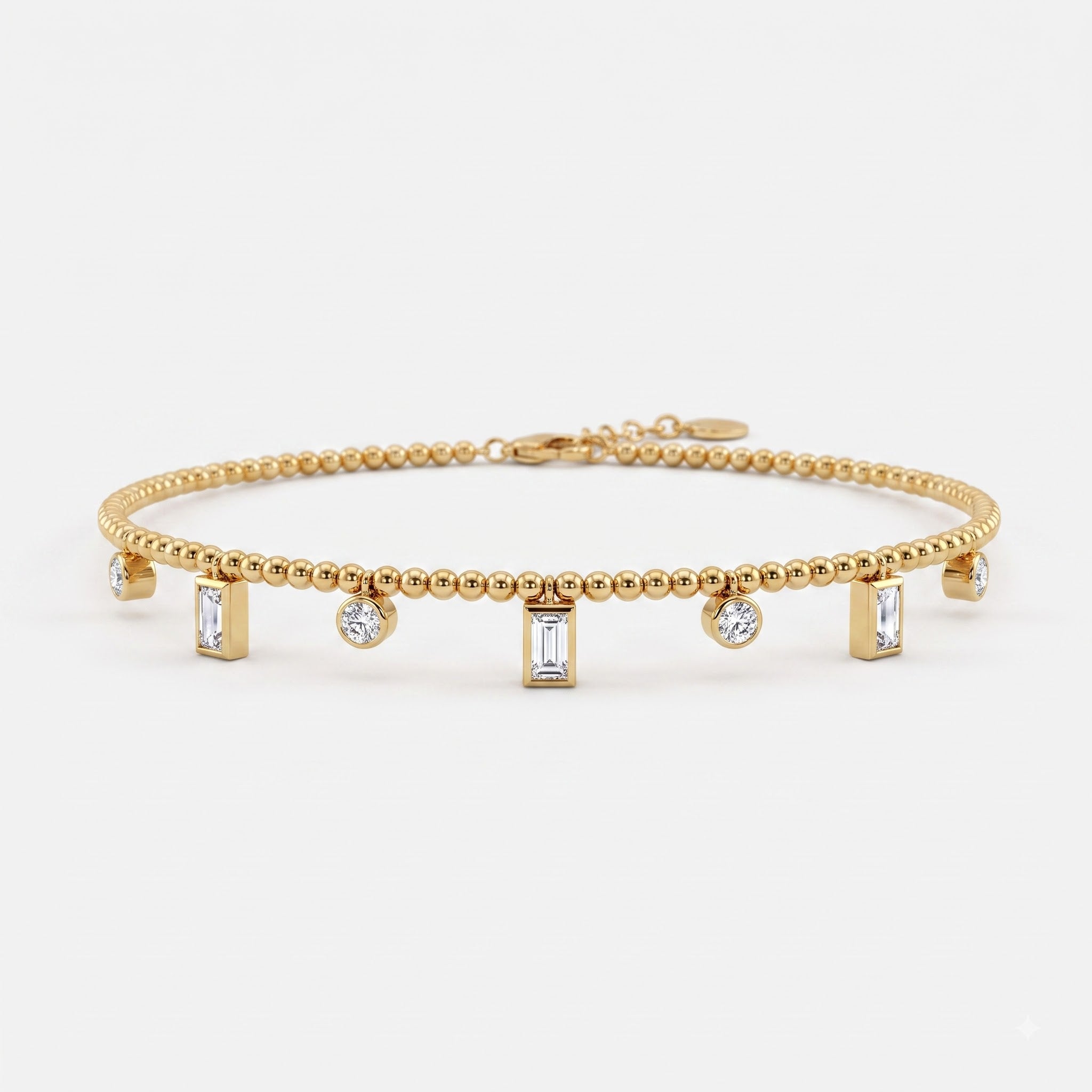 Round & Baguette Diamond Charm Ankle Bracelet
