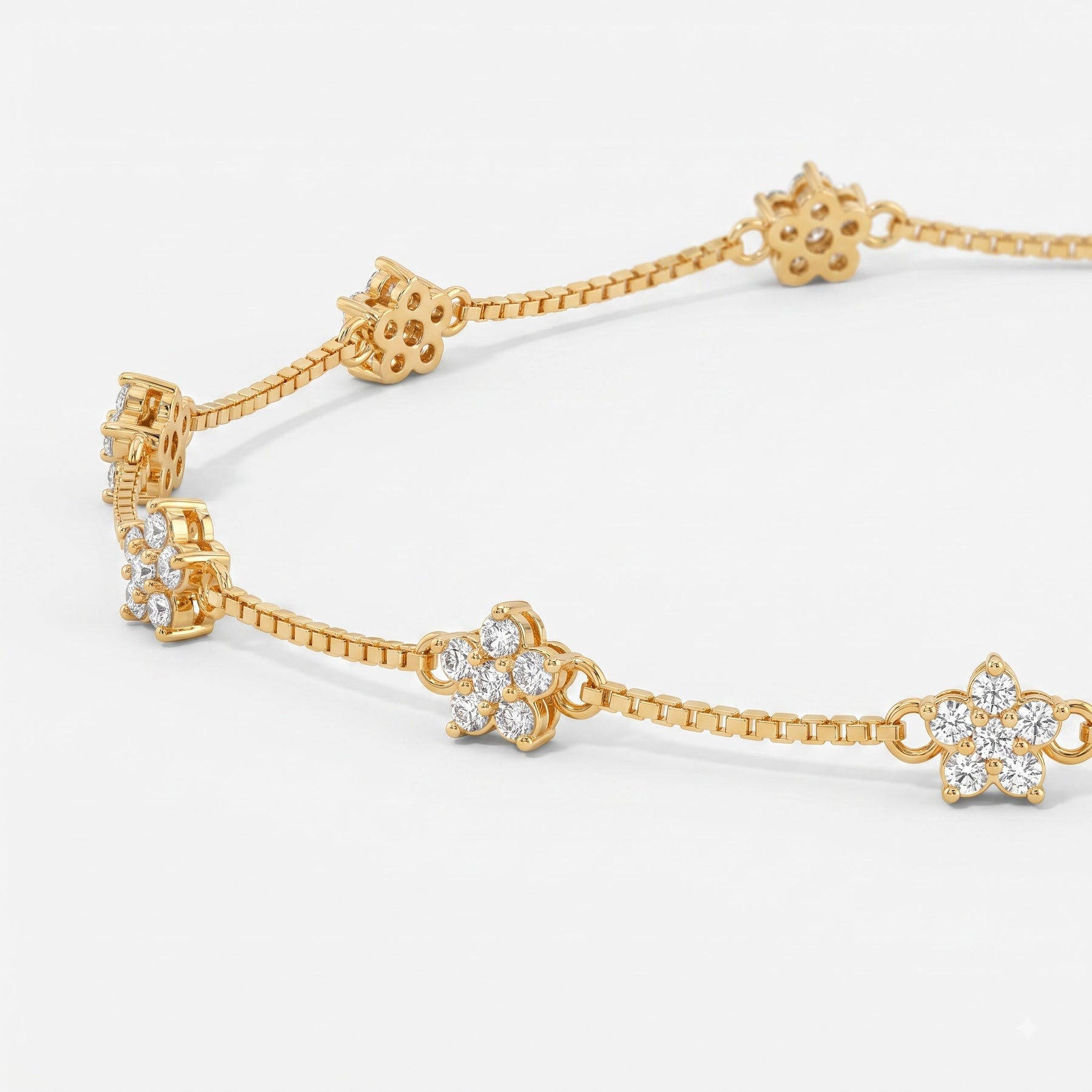 Floral diamond-cluster anklet with fine articulated chain