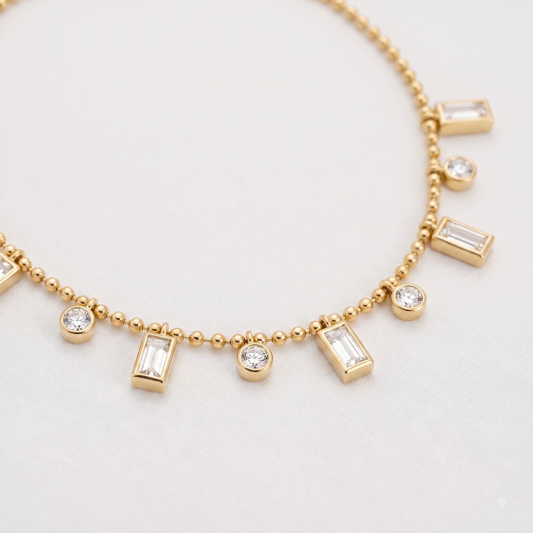 Round & Baguette Diamond Charm Ankle Bracelet