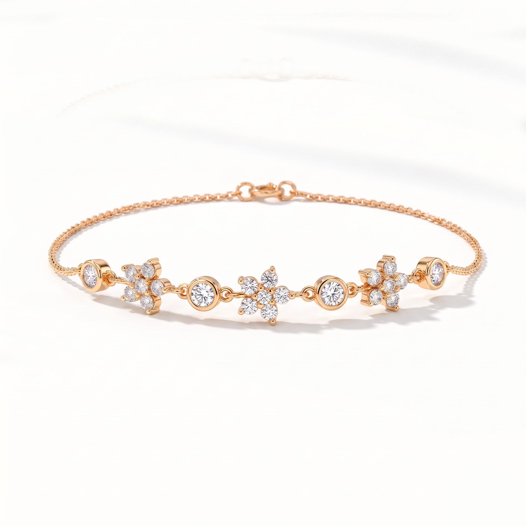 Round Diamond Floral Station Anklet