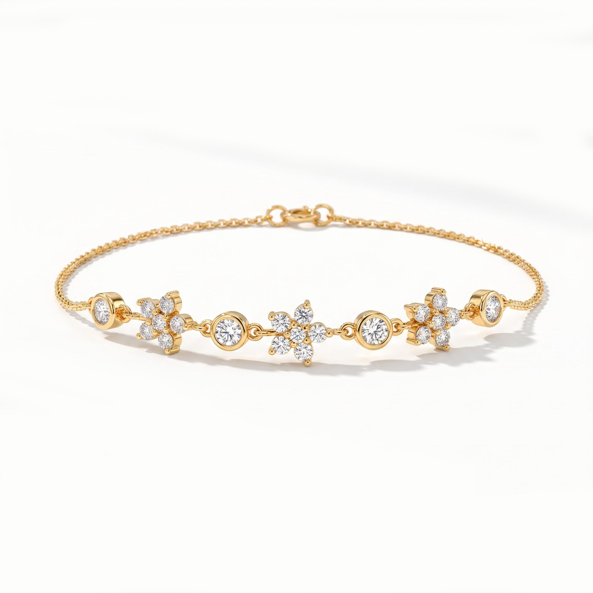 Round Diamond Floral Station Anklet