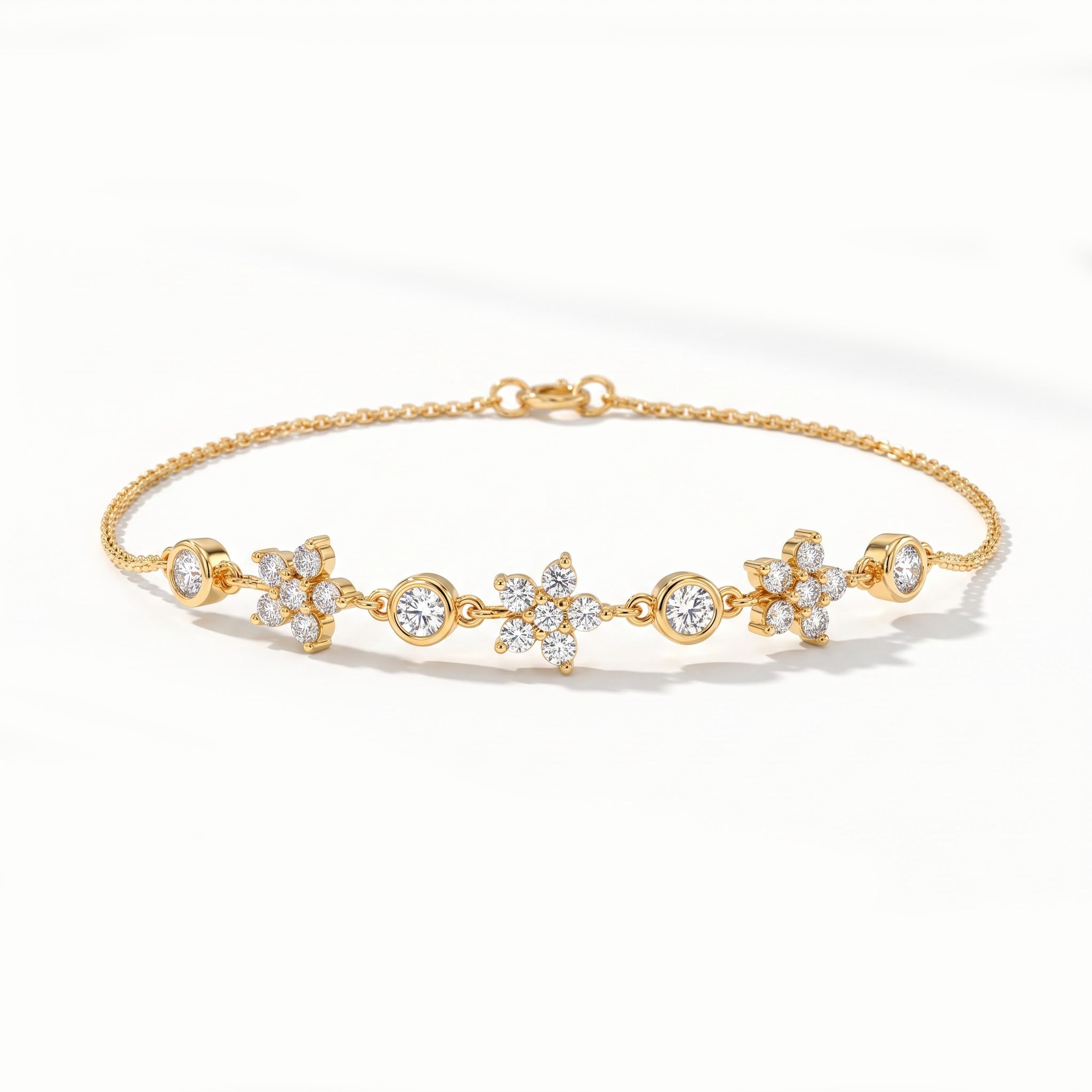Round Diamond Floral Station Anklet