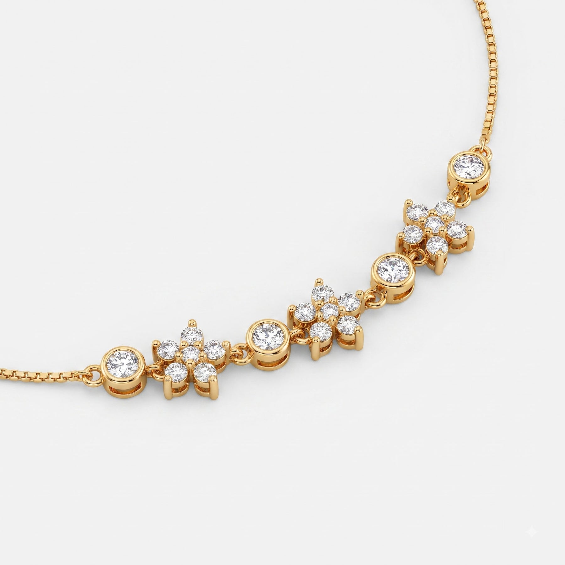 Round Diamond Floral Station Anklet