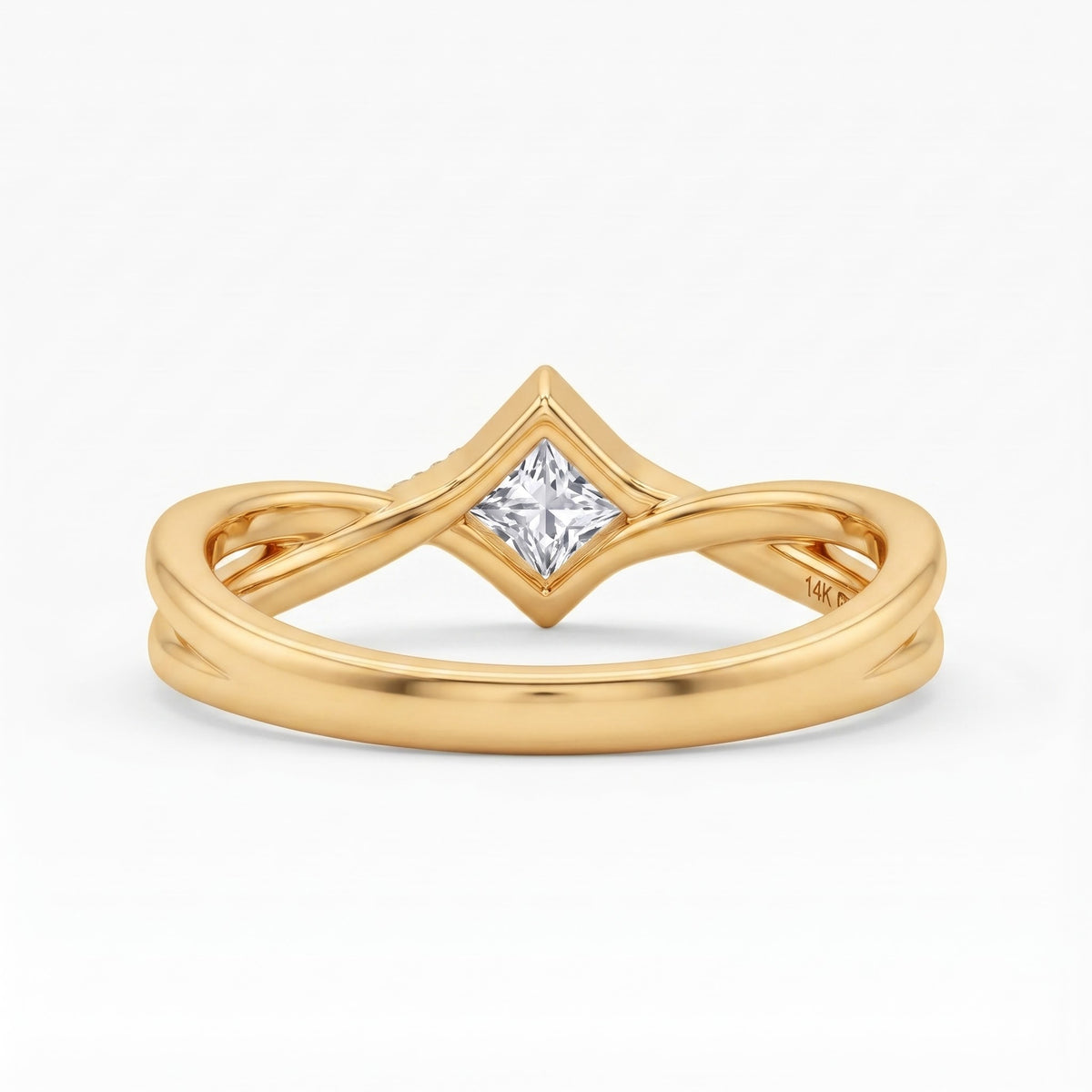 Princess Cut Lab Diamond Ring,Split Shank Engagement Ring, Modern Bridal Ring, Square Diamond Wedding Jewelry