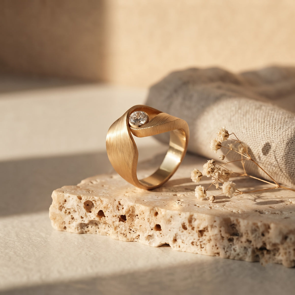 Textured Modern Solitaire Round Cut Lab Grown Diamond Ring