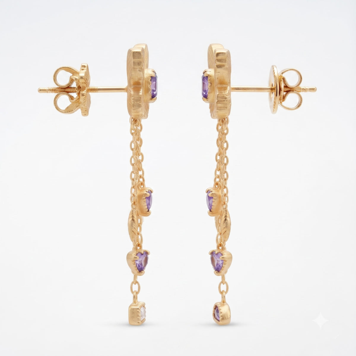 Amethyst Butterfly Drop Earrings | Long Dangle Earrings, Marquise & Emerald Cut Diamond Accents