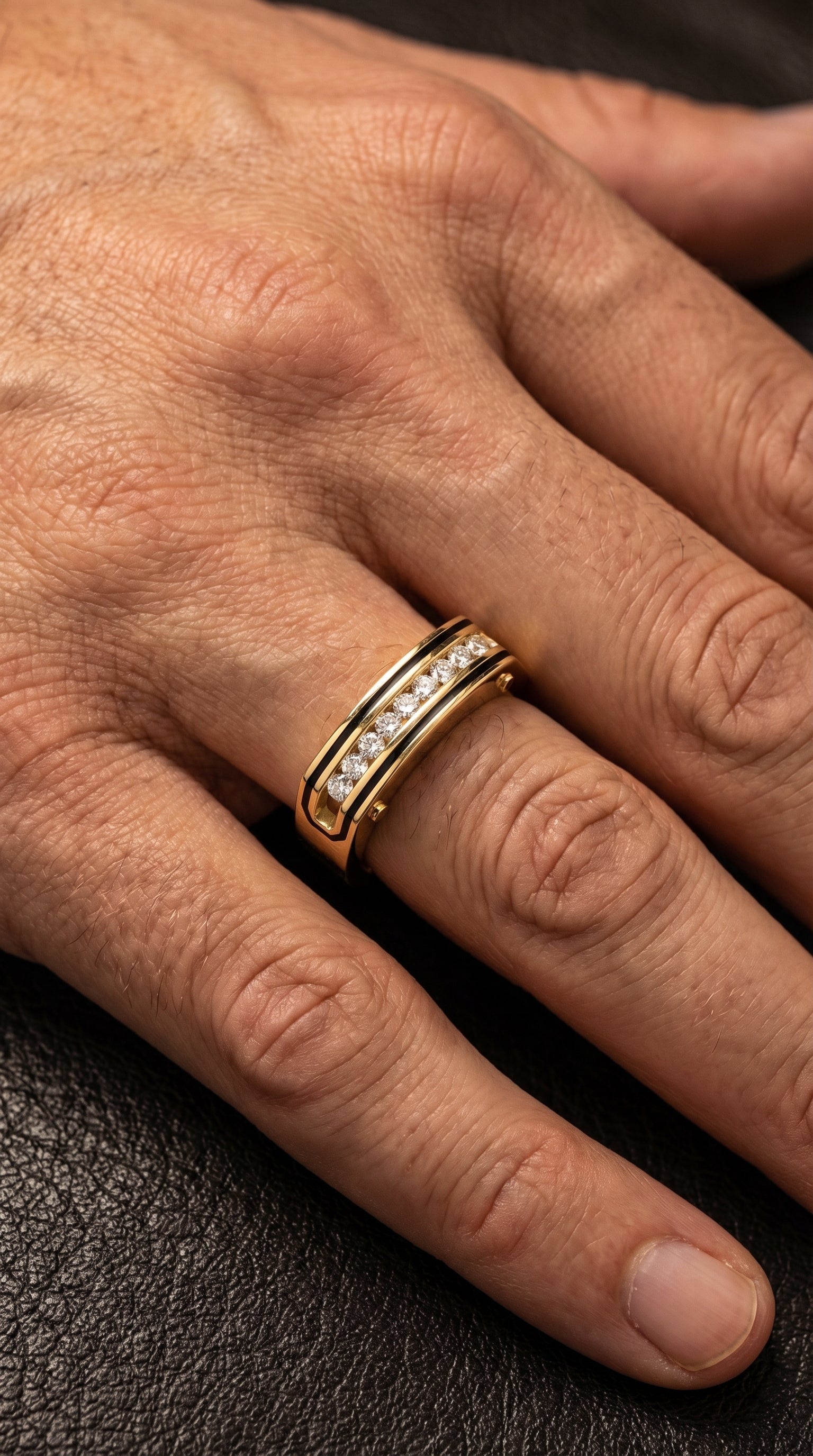 Round Diamond Onyx Channel Men's Ring