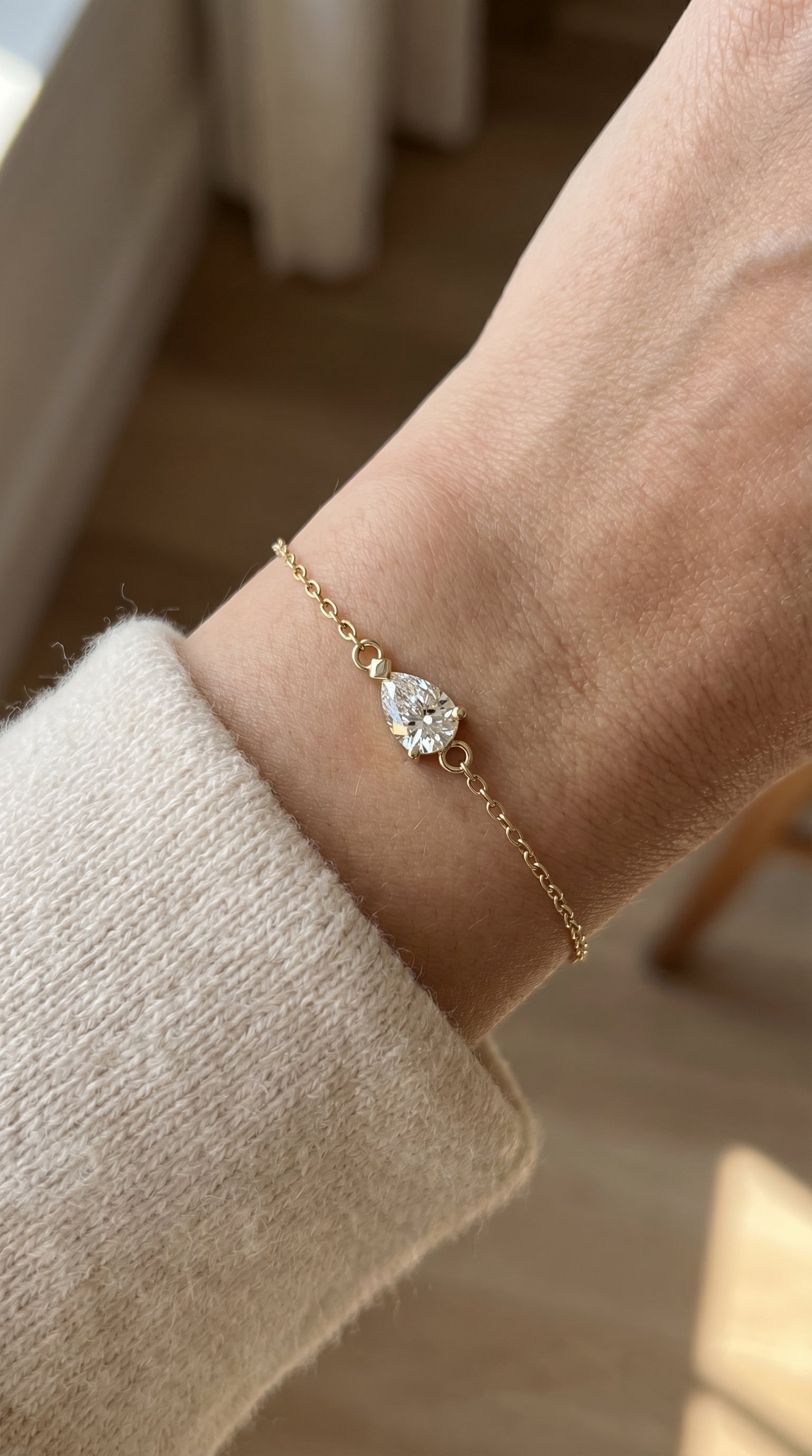 Pear Diamond Solitaire Chain Bracelet