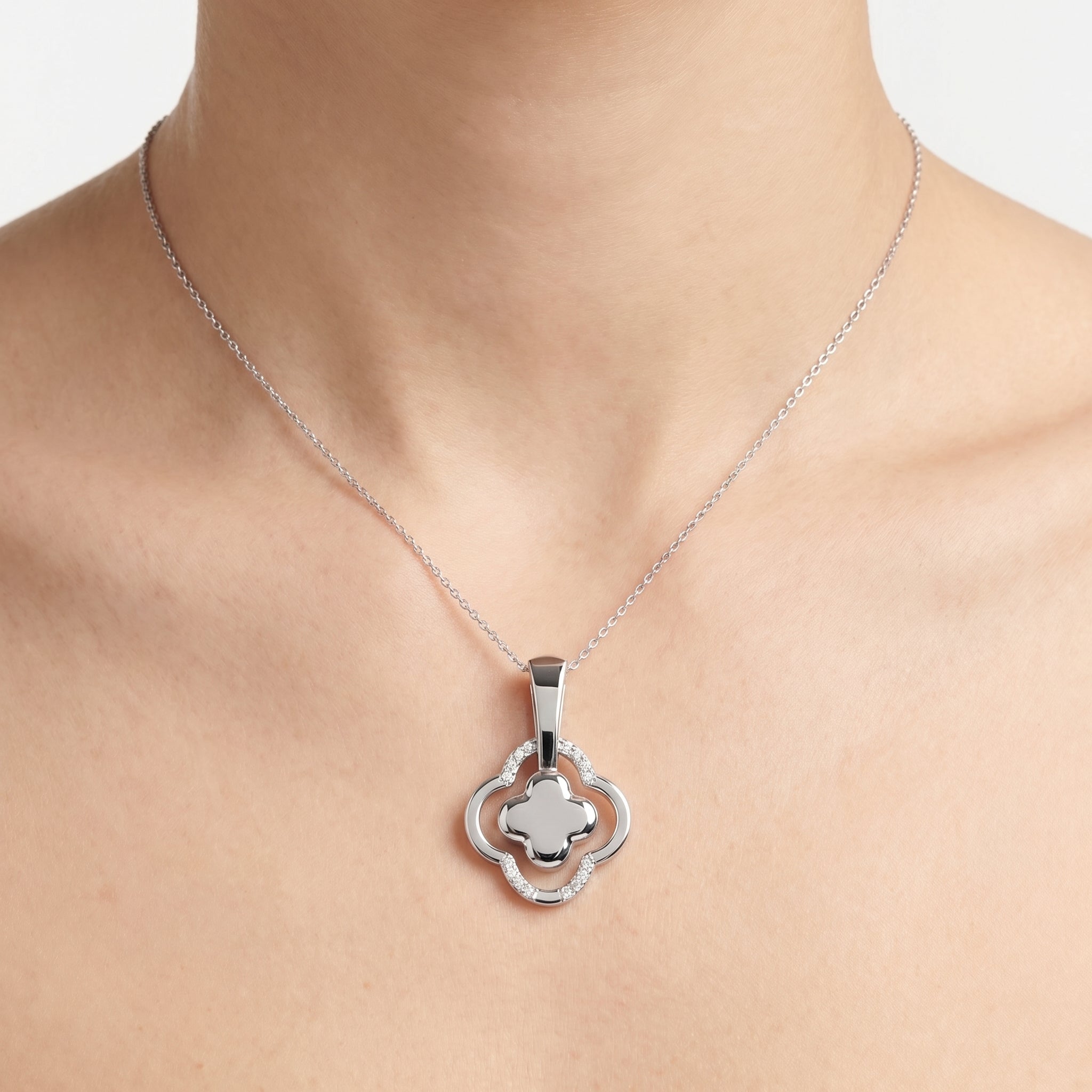 Morden Clover Inspired  Pendant Pave Setting