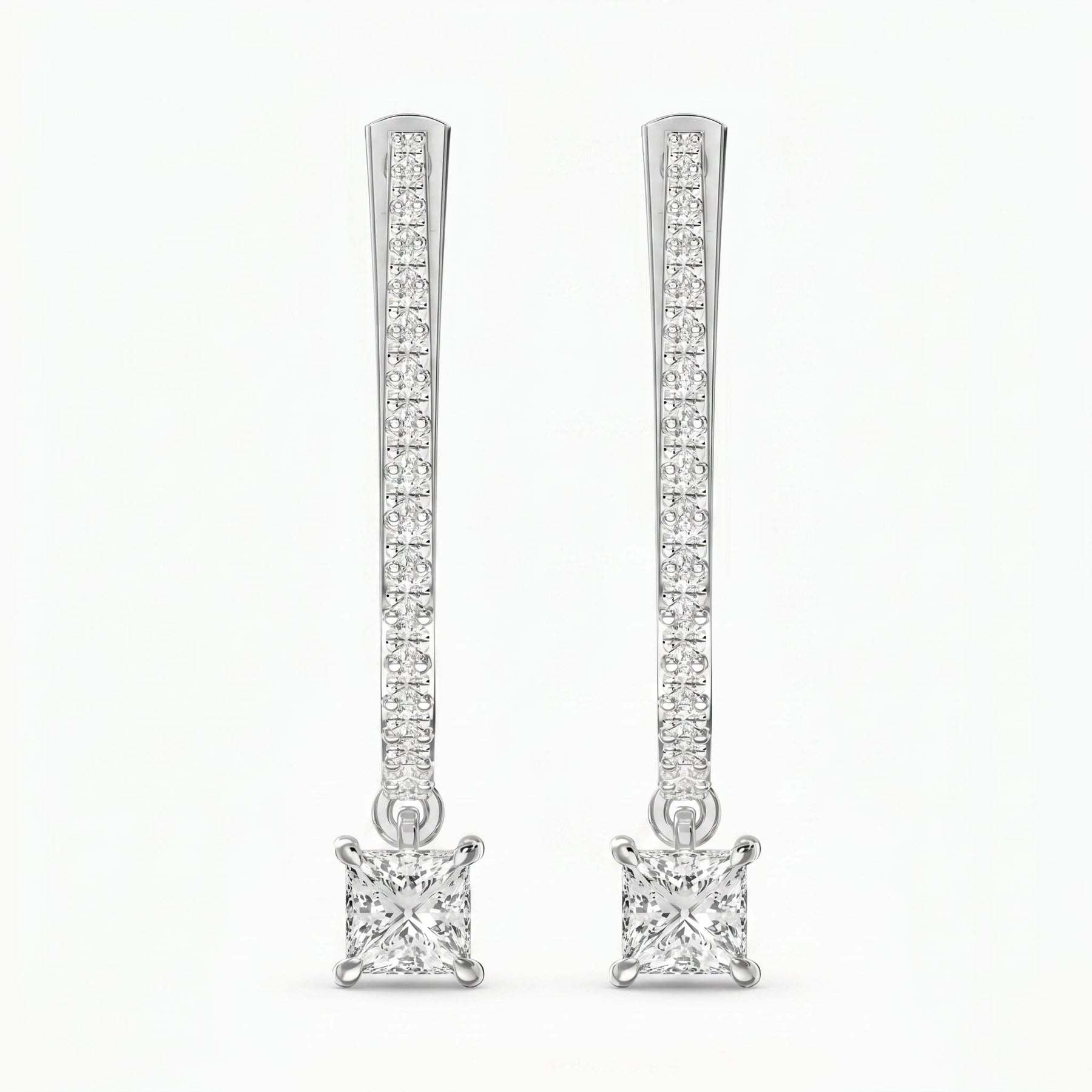 Round & Princess Cut Diamonds Pavé Design Hoops Earring
