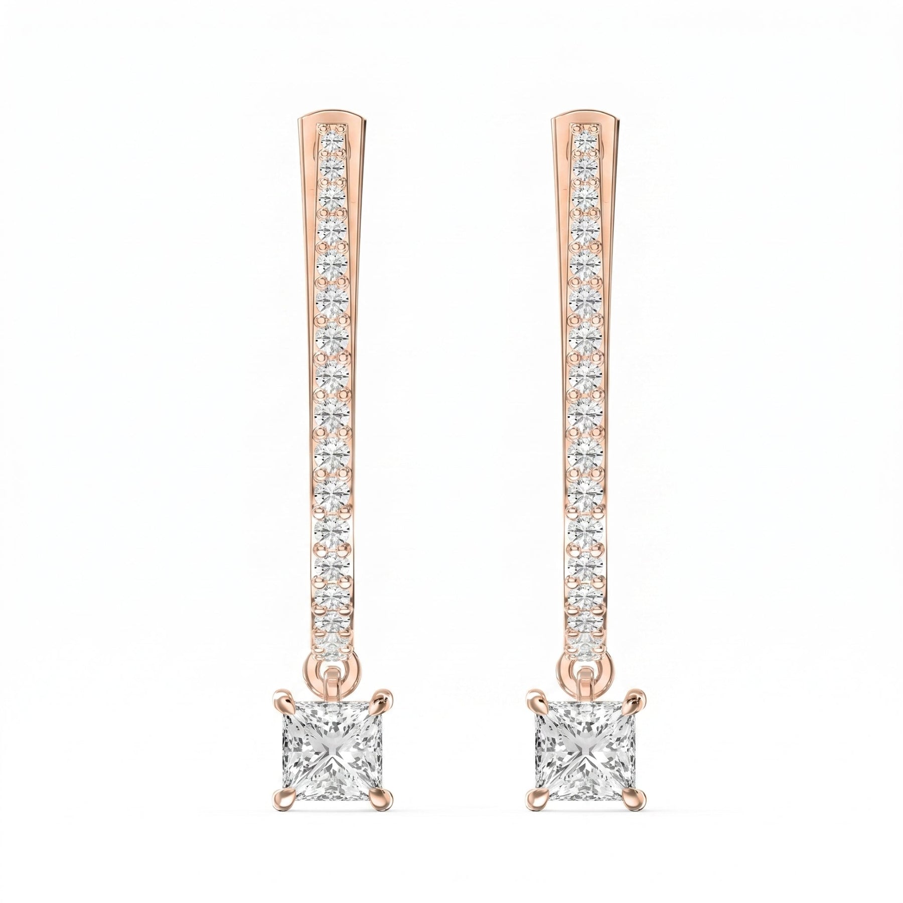 Round & Princess Cut Diamonds Pavé Design Hoops Earring