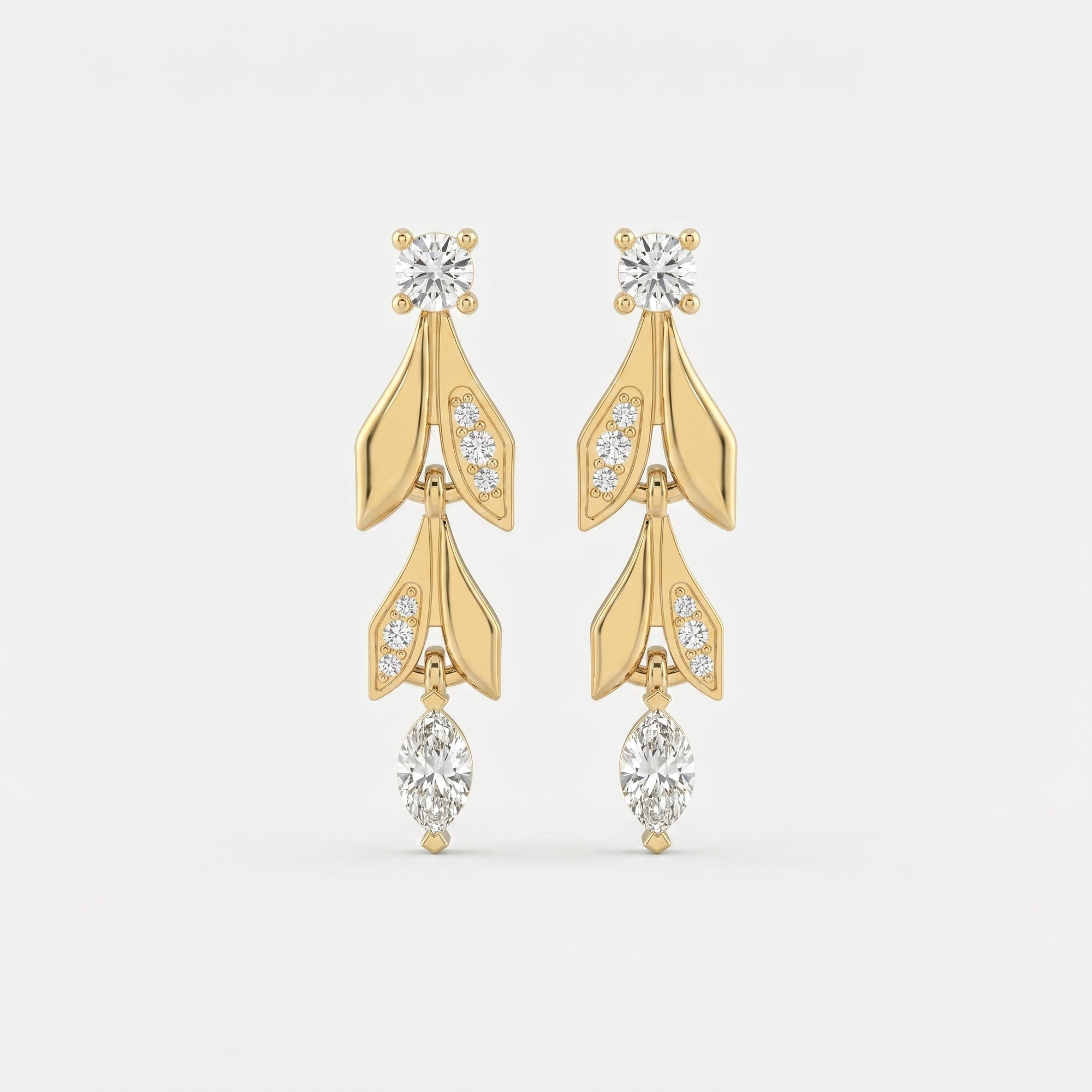 Elegant Leaf Diamond Drop Dangle Earring