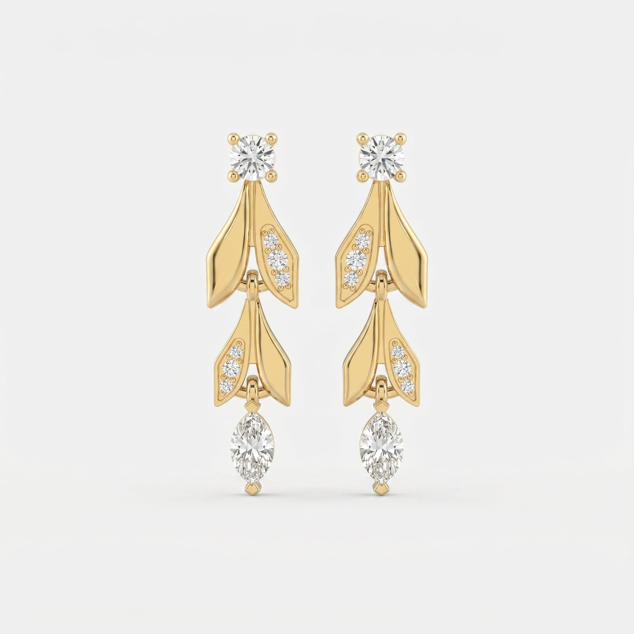 Elegant Leaf Diamond Drop Dangle Earring