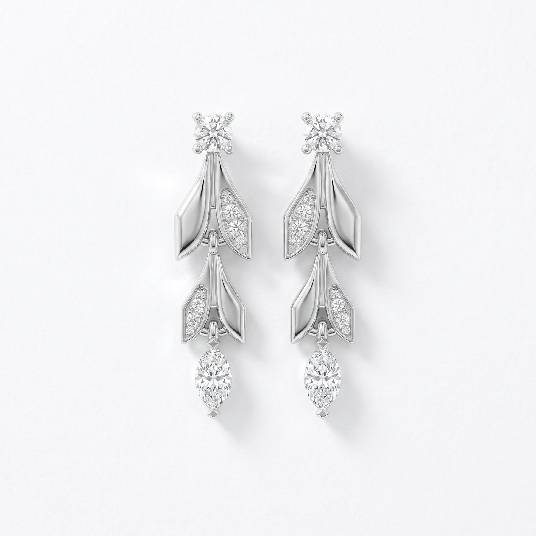 Elegant Leaf Diamond Drop Dangle Earring