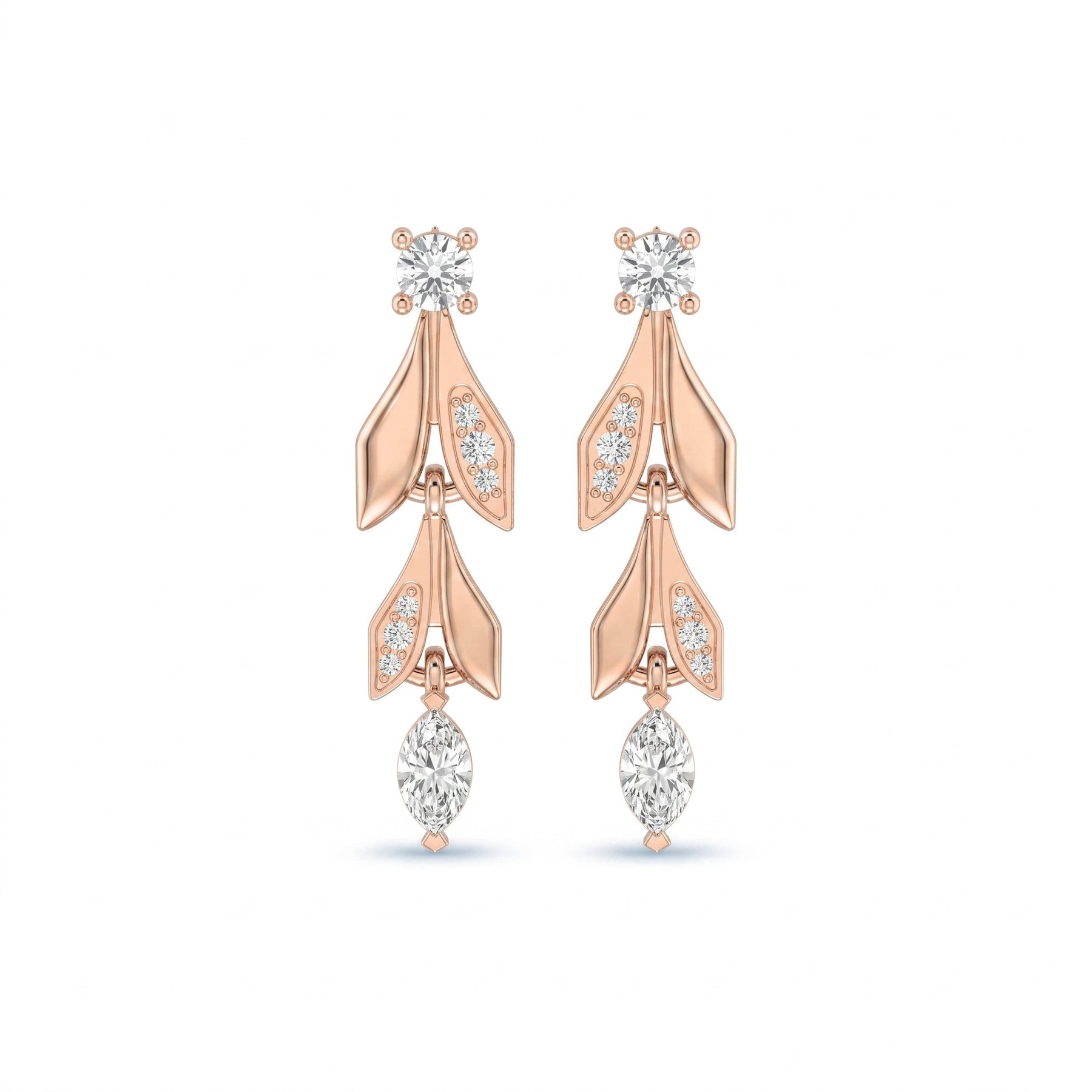 Elegant Leaf Diamond Drop Dangle Earring