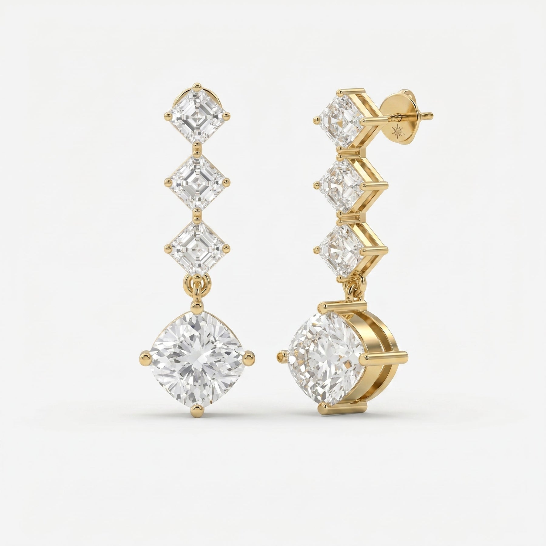 Luxury Ascher & Cushion Diamond Drop Earring