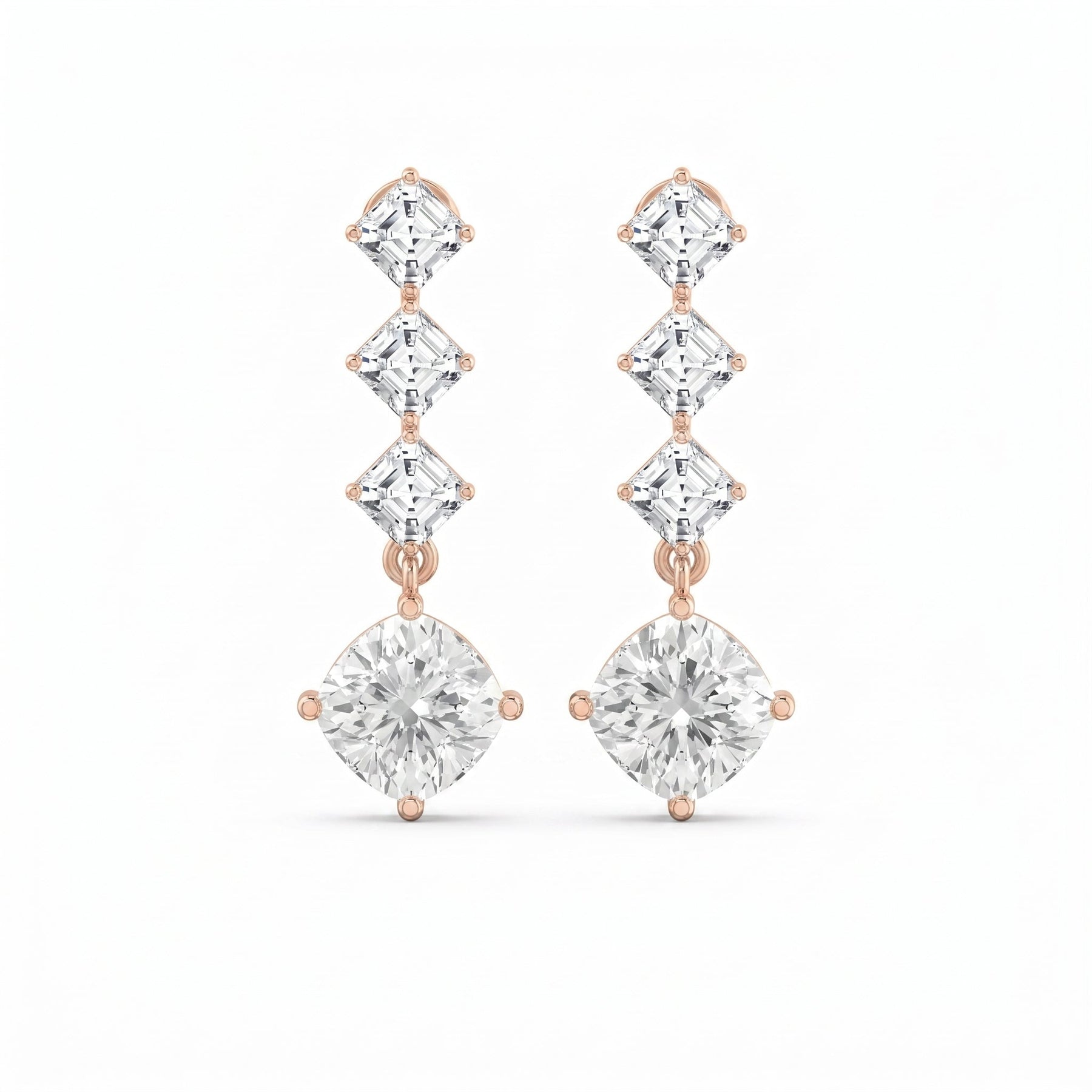 Luxury Ascher & Cushion Diamond Drop Earring