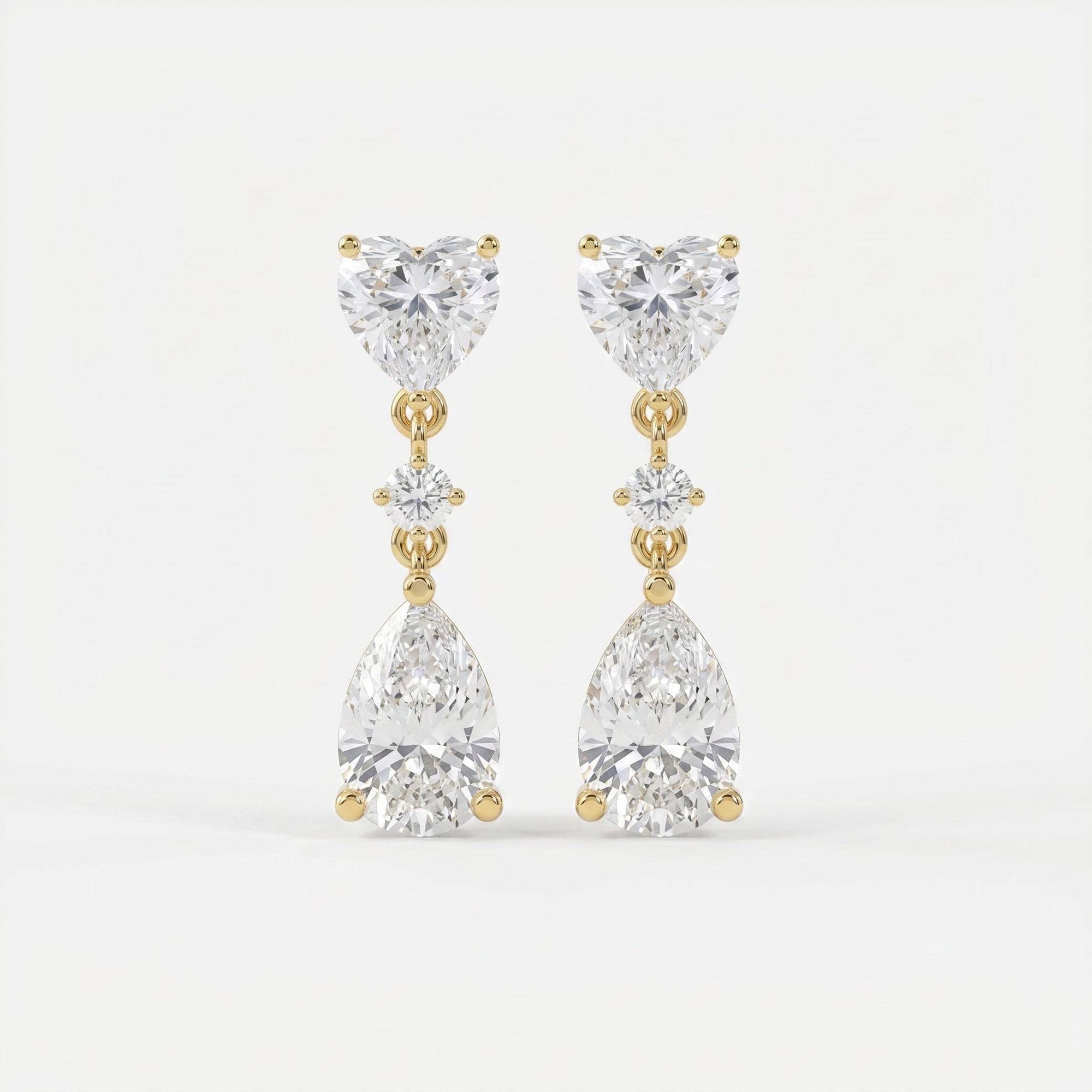 Romantic Heart & Pear Cut Diamond Drop Dangle Earring