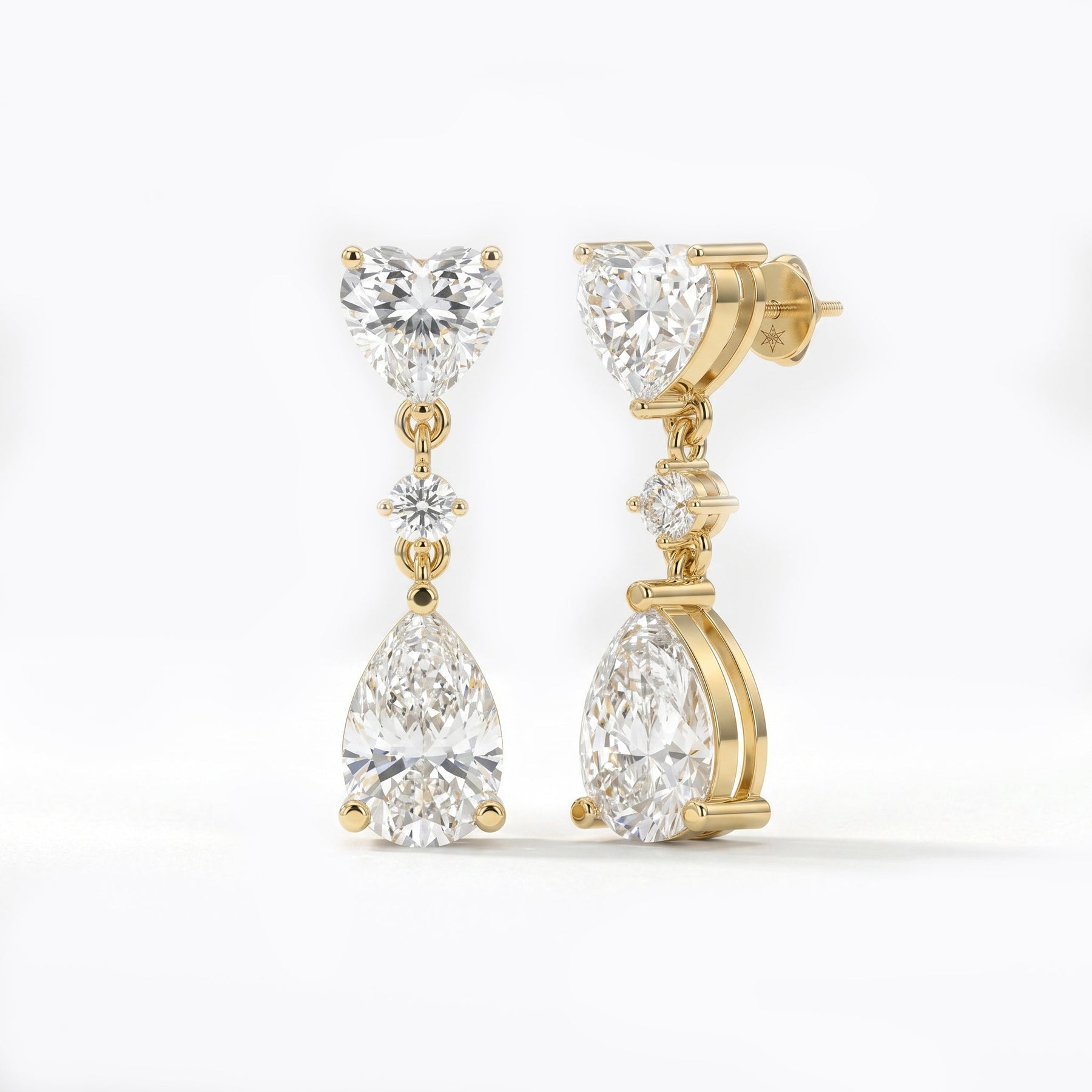 Romantic Heart & Pear Cut Diamond Drop Dangle Earring