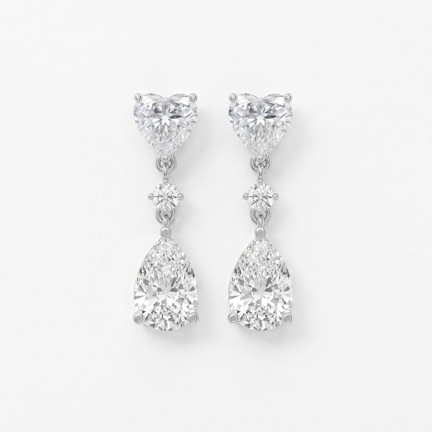 Romantic Heart & Pear Cut Diamond Drop Dangle Earring