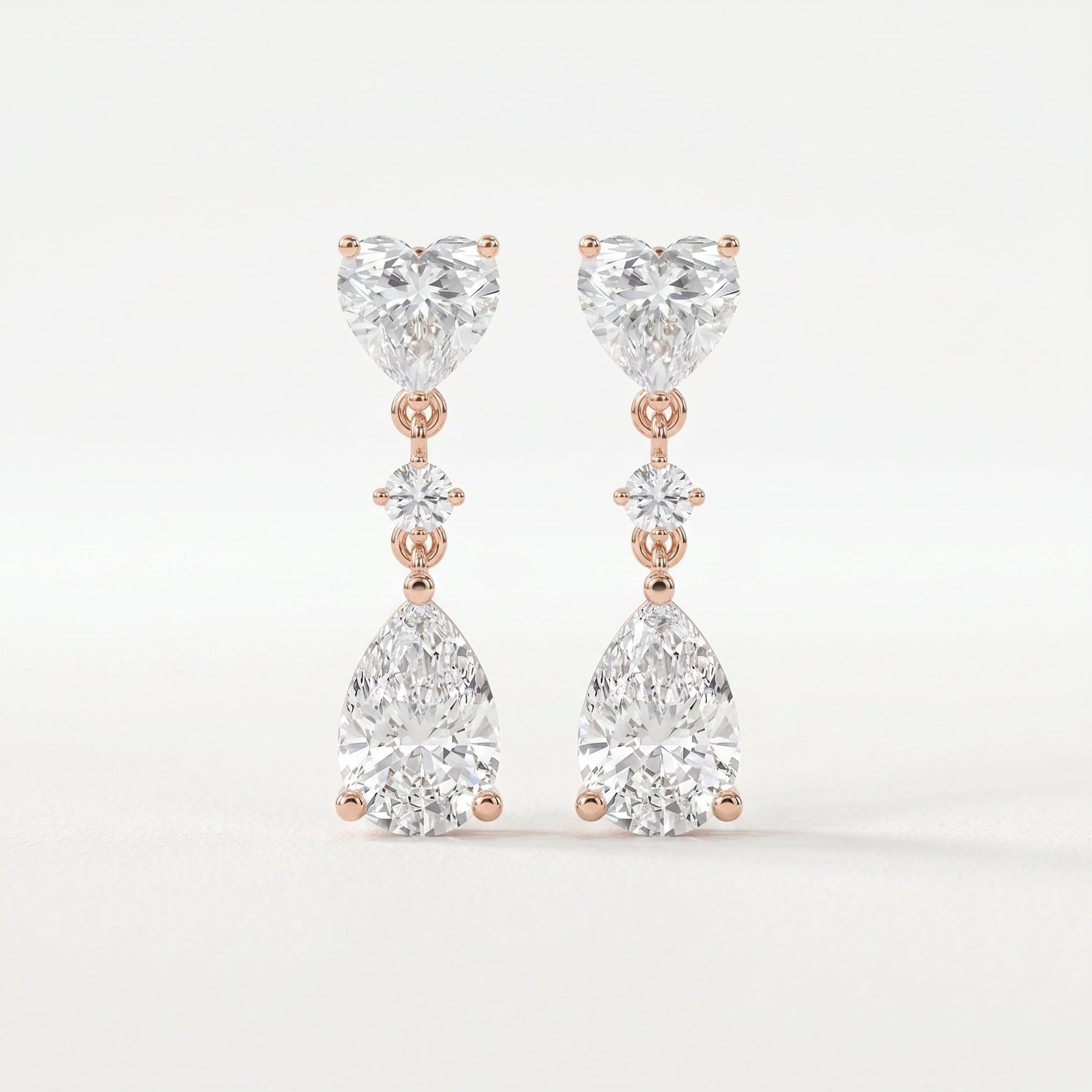 Romantic Heart & Pear Cut Diamond Drop Dangle Earring