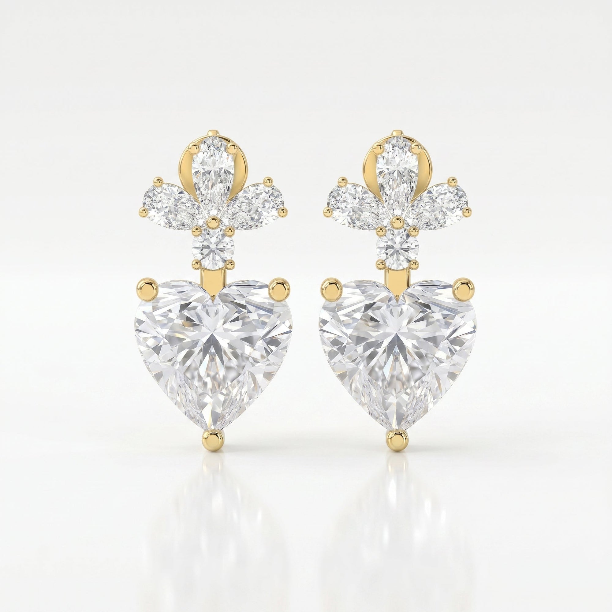 Floral Cluster Heart Diamond Drop Earring
