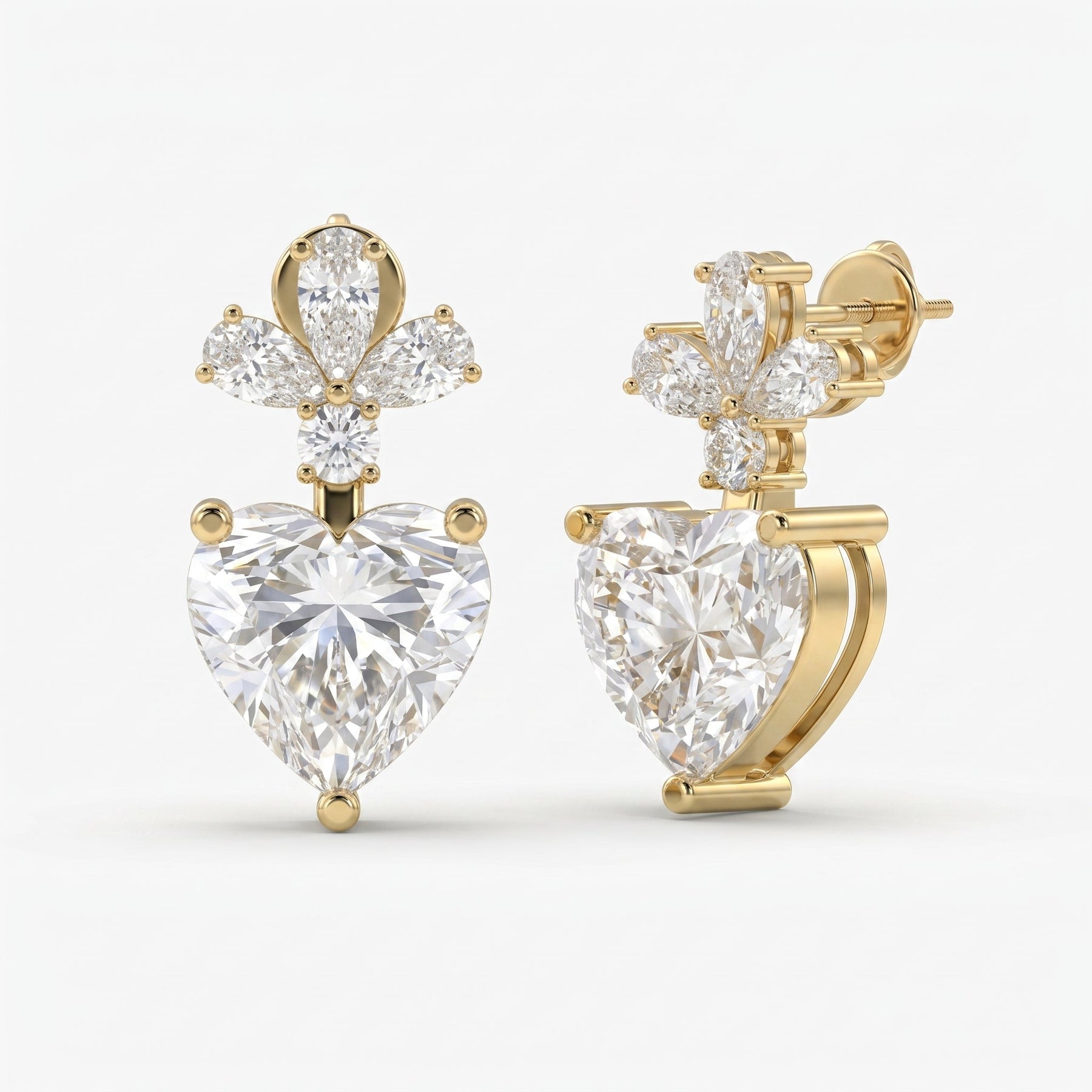 Floral Cluster Heart Diamond Drop Earring