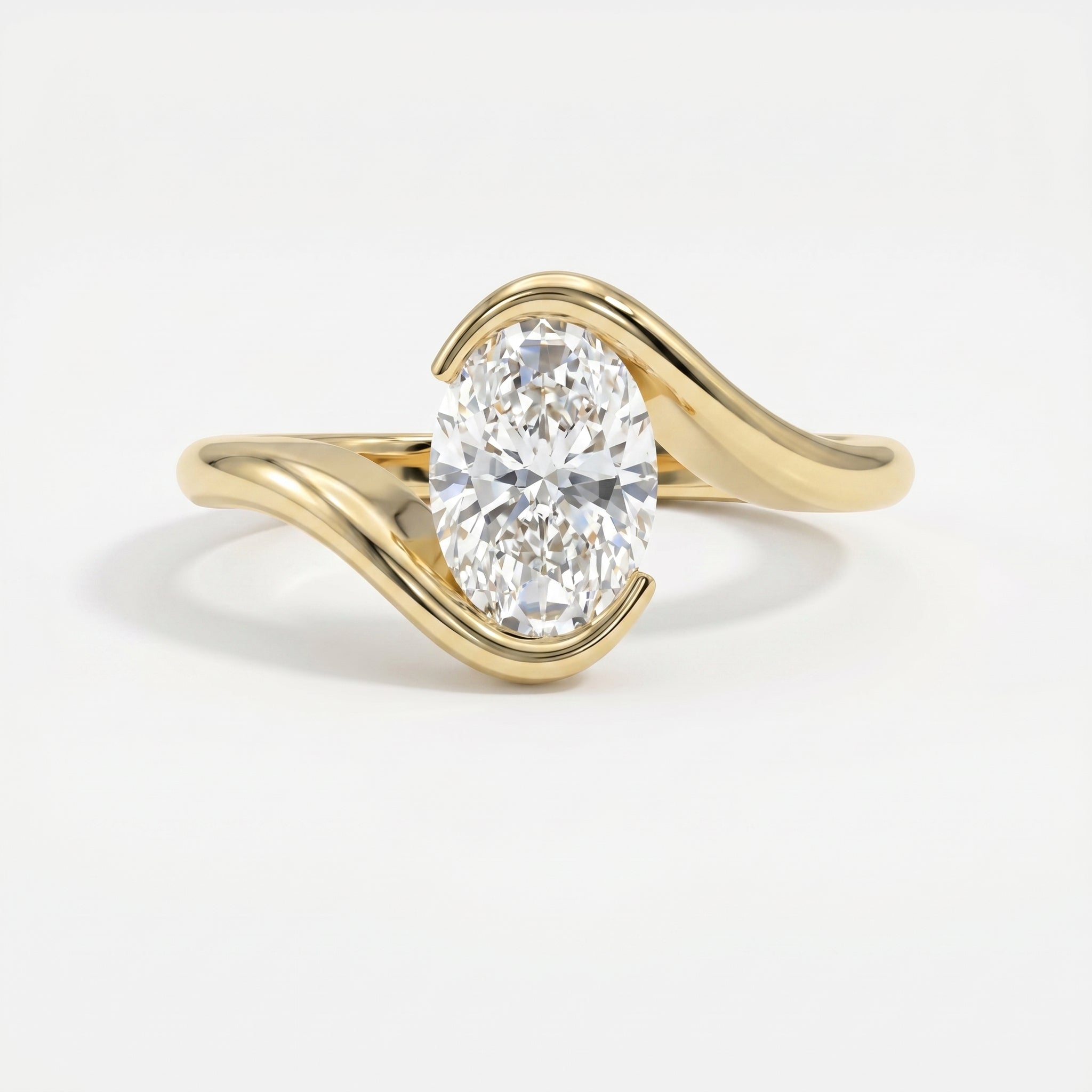 Modern Twist Bypass Design Oval Diamond Solitaire Ring