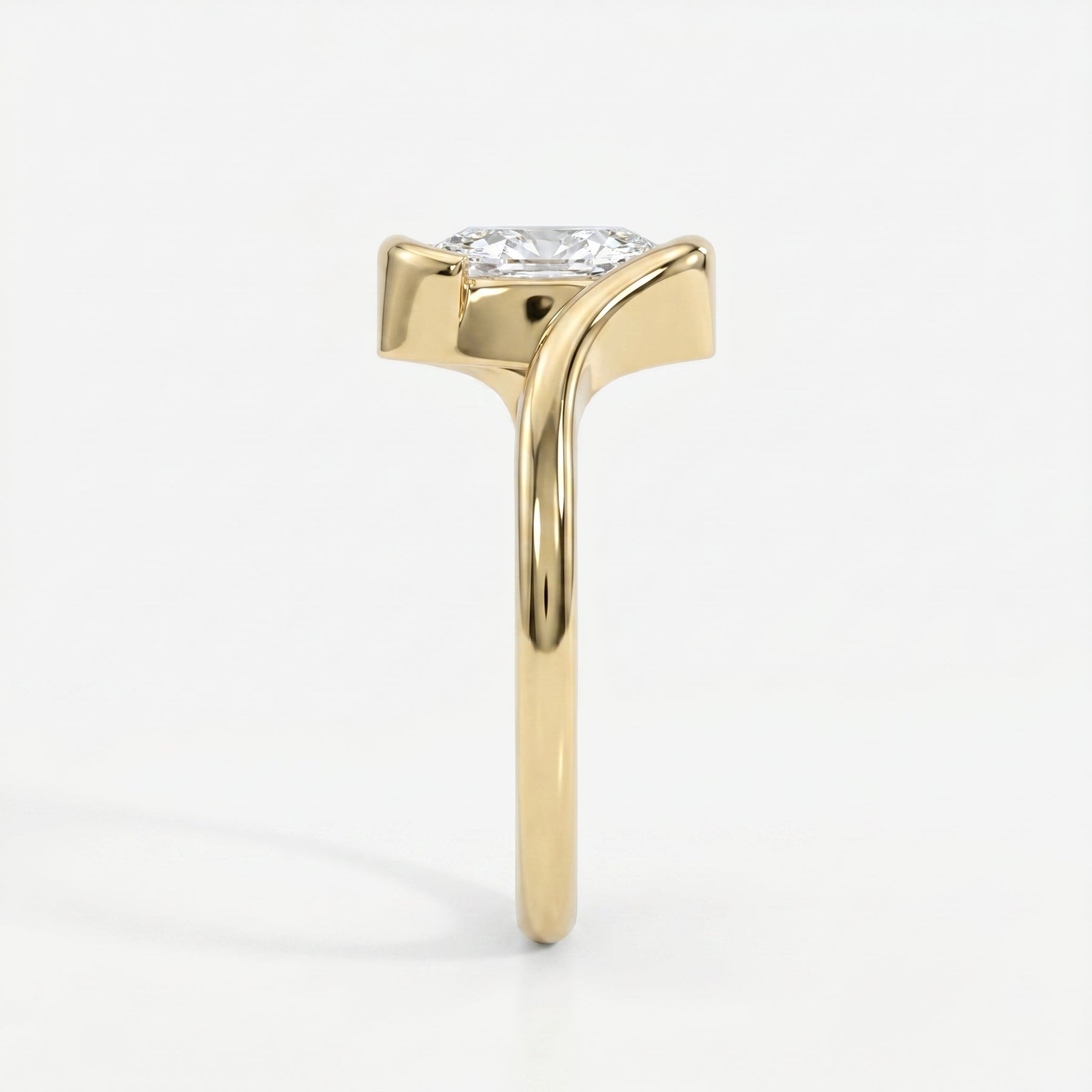 Modern Twist Bypass Design Oval Diamond Solitaire Ring