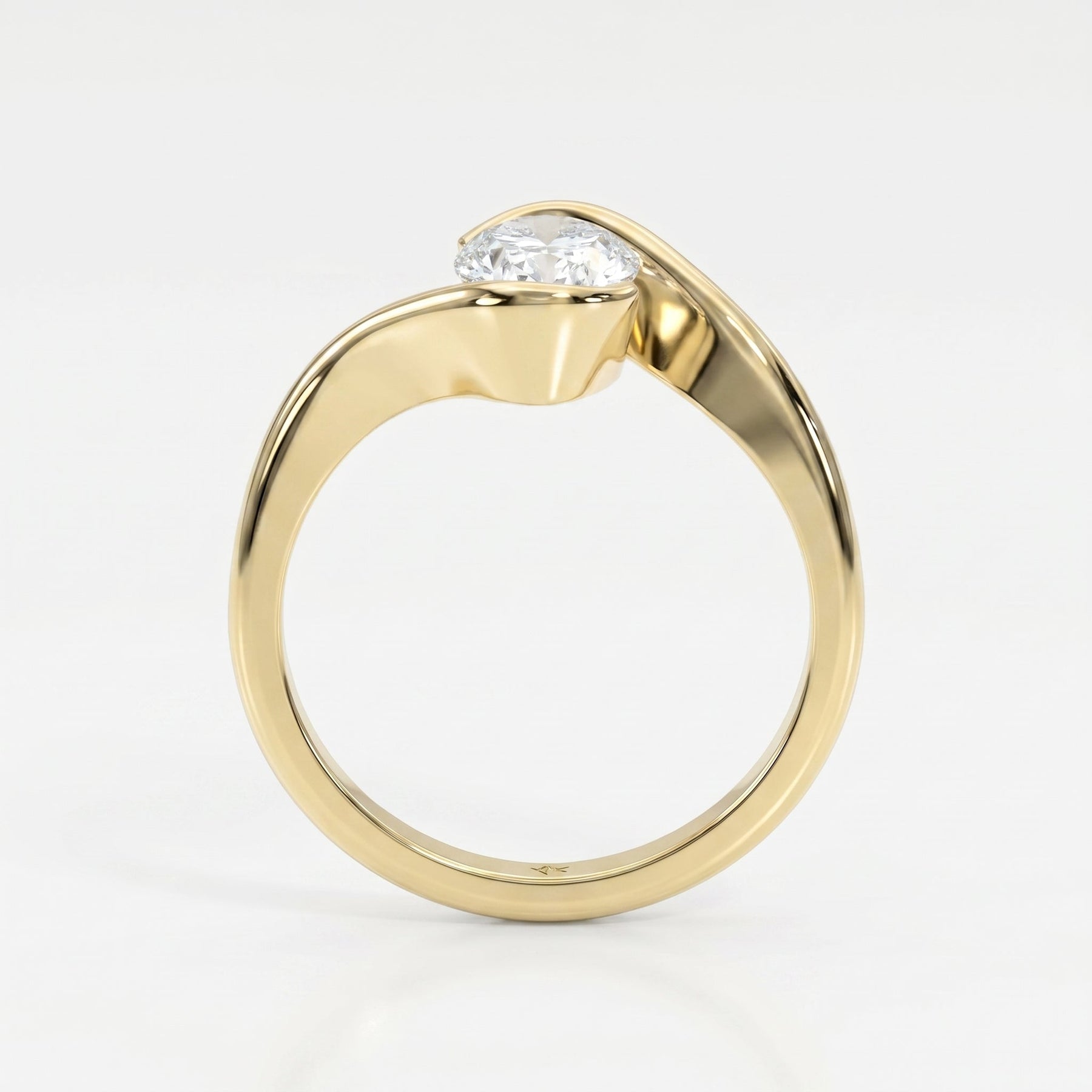 Modern Twist Bypass Design Oval Diamond Solitaire Ring
