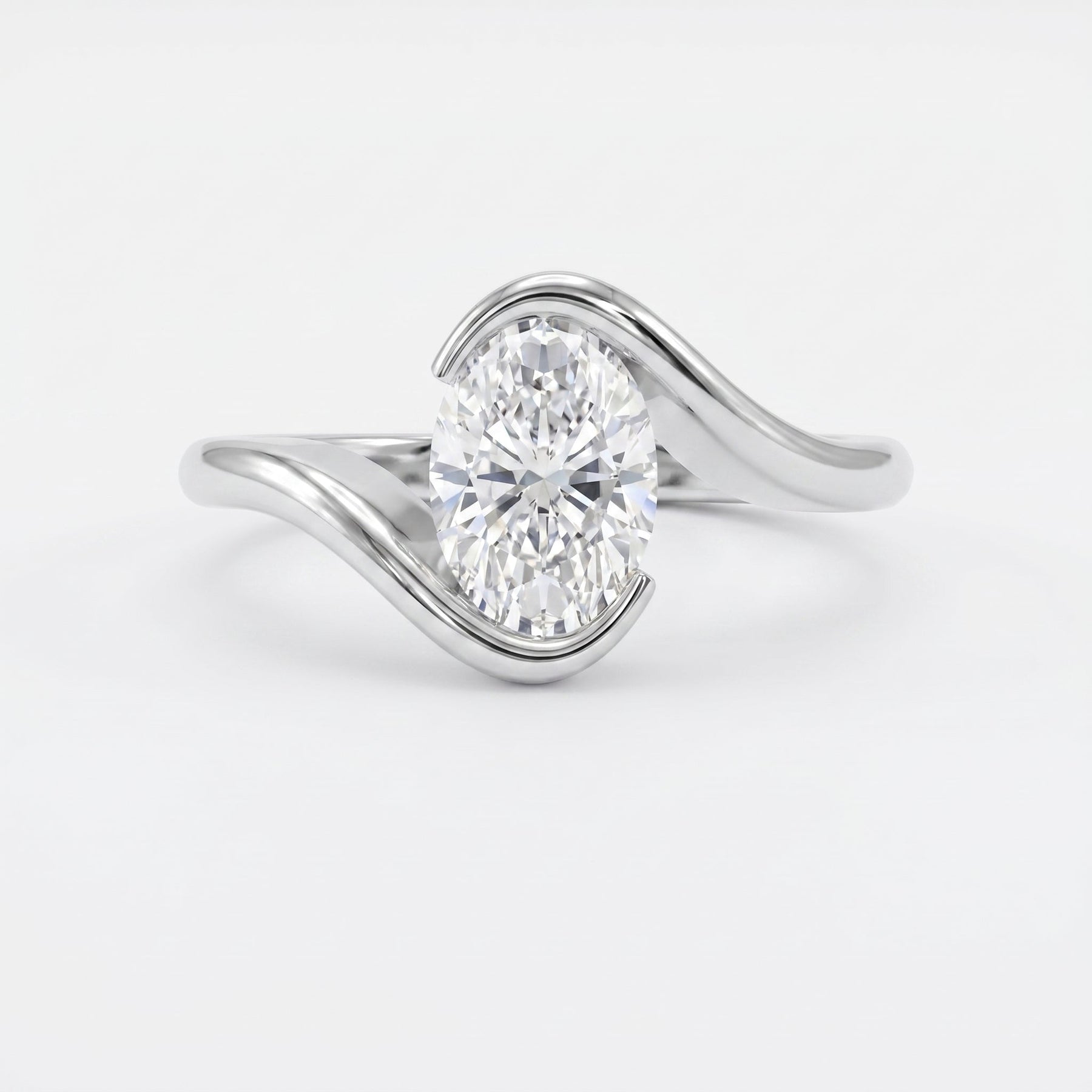 Modern Twist Bypass Design Oval Diamond Solitaire Ring