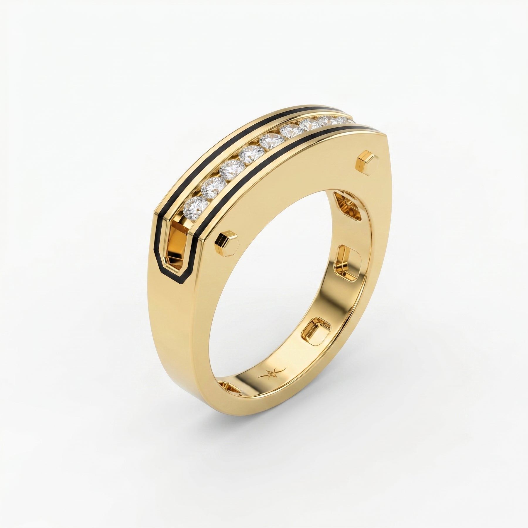 Round Diamond Onyx Channel Men's Ring