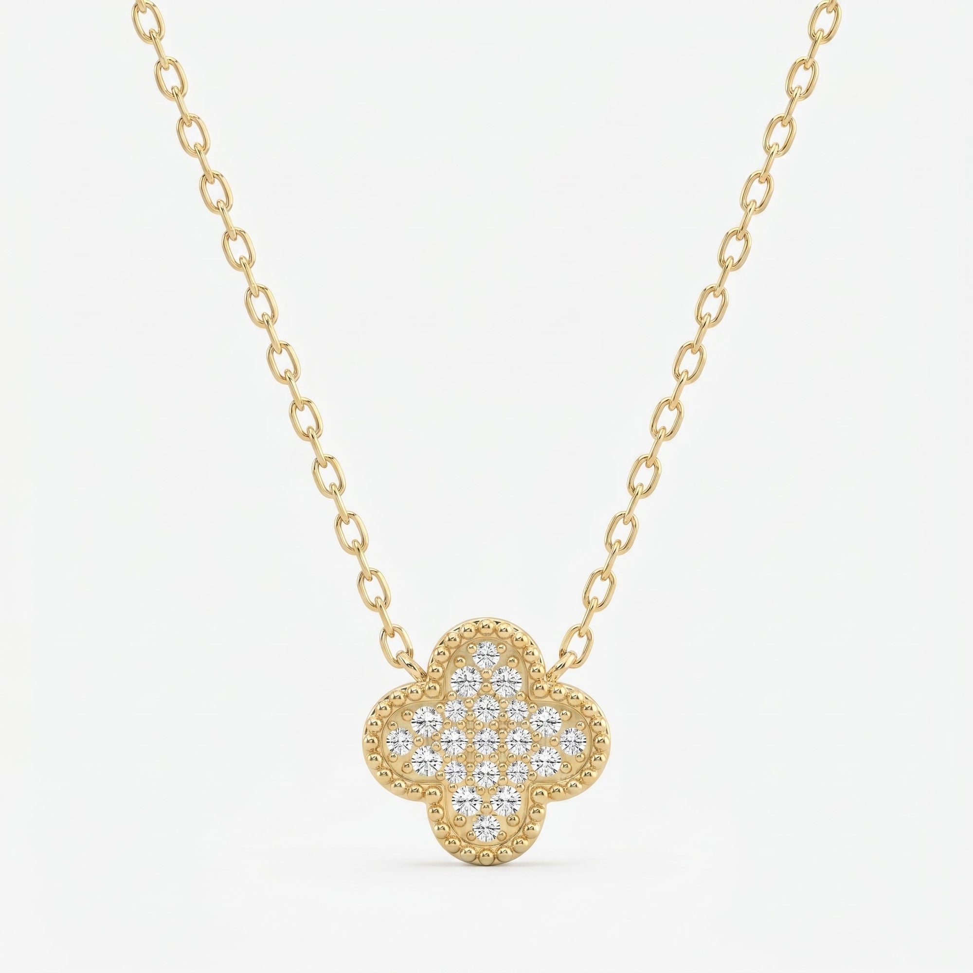 Clover Diamond Heritage Necklace – Pavé Quatrefoil Charm Jewelry