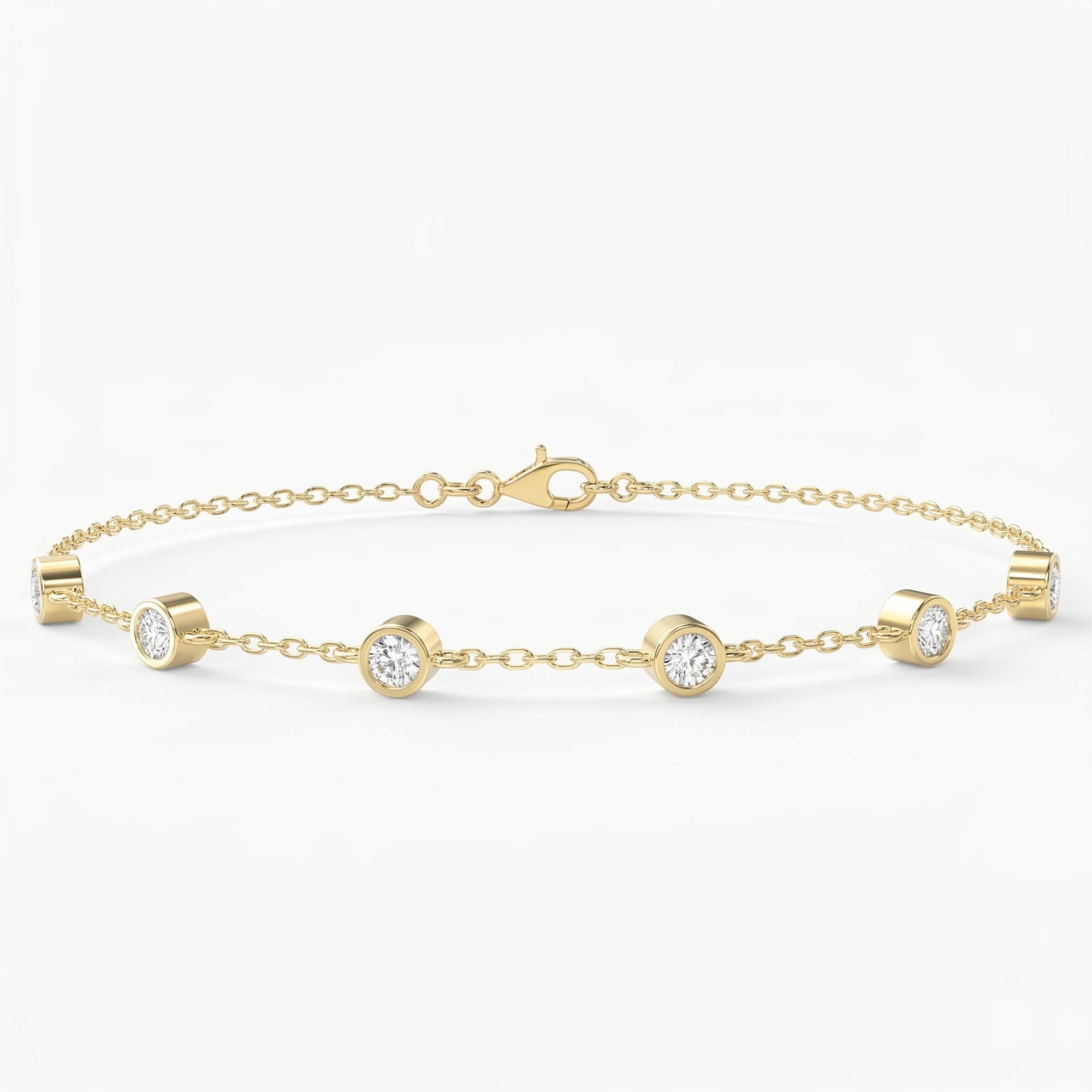 Diamond Station Bracelet – Bezel Set Round Diamonds Minimalist Chain Design