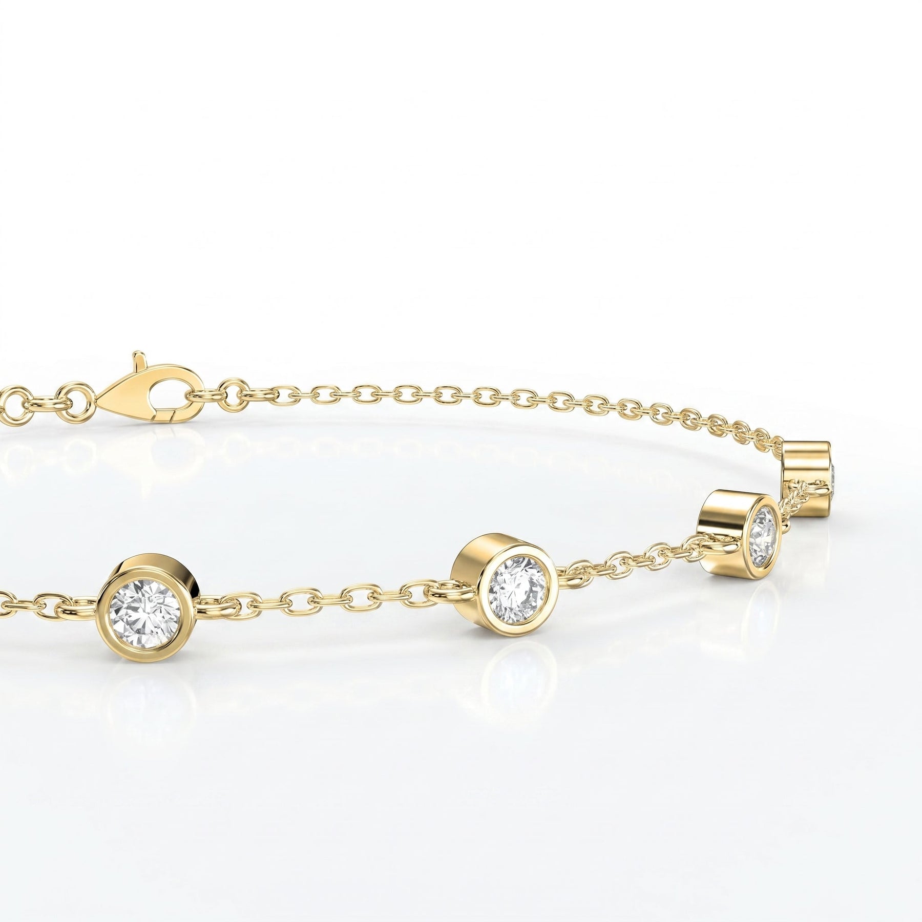 Diamond Station Bracelet – Bezel Set Round Diamonds Minimalist Chain Design