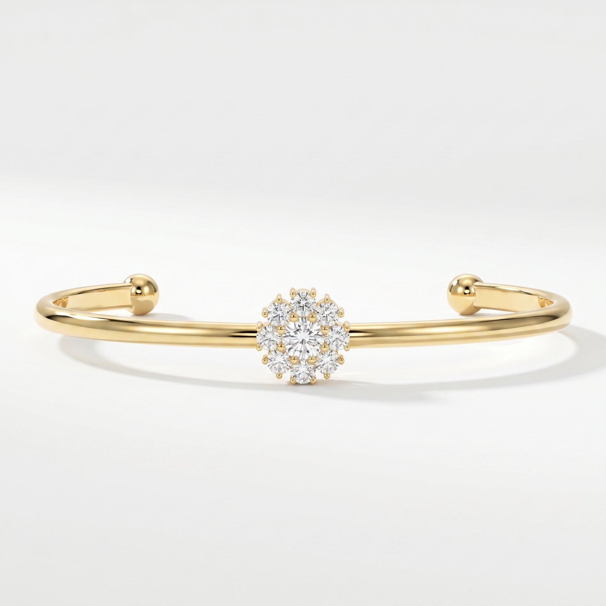 Floral Diamond Cluster Open Cuff Bracelet
