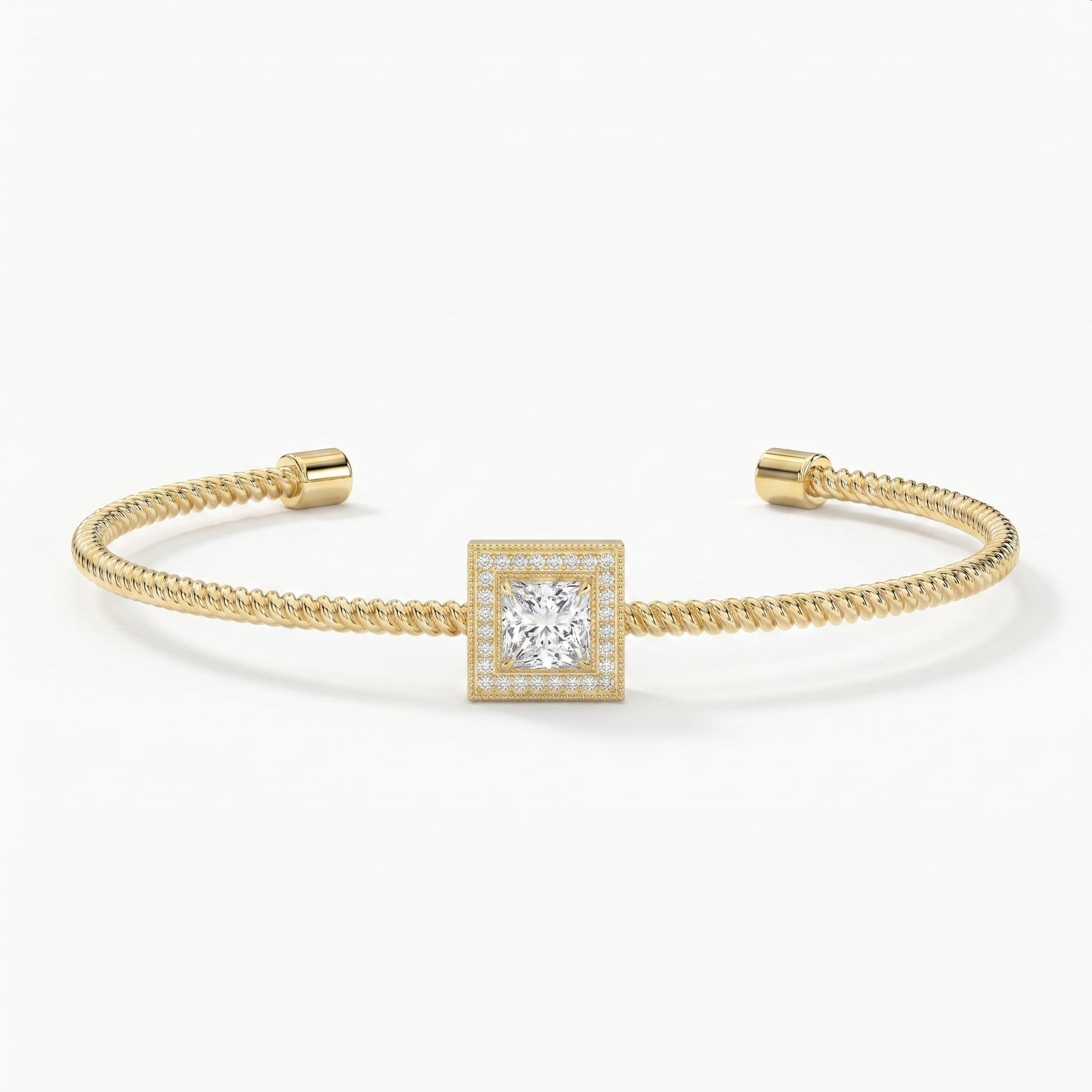 Luxury Cuff Bracelet with Square Halo Centerpiece – Princess Cut Diamond