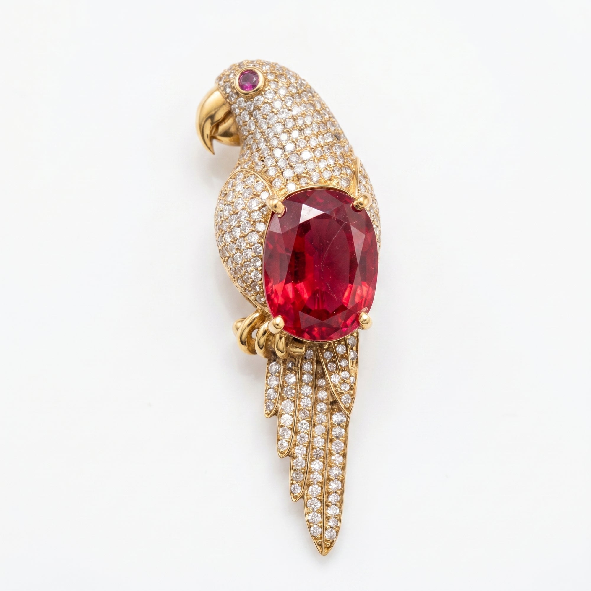 Luxury Oval Ruby Parrot Brooch