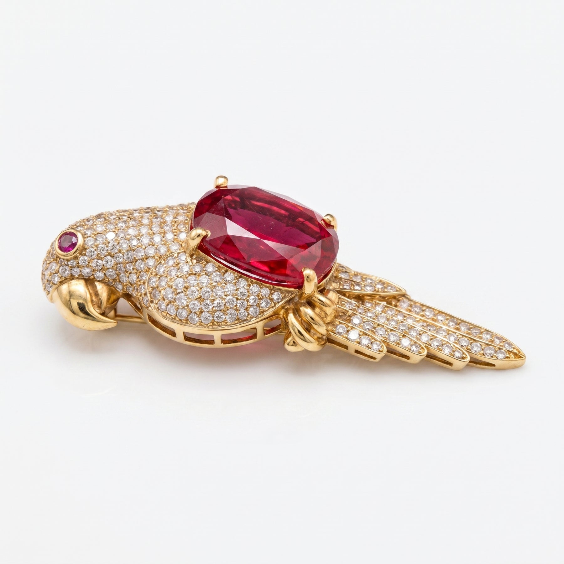 Luxury Oval Ruby Parrot Brooch
