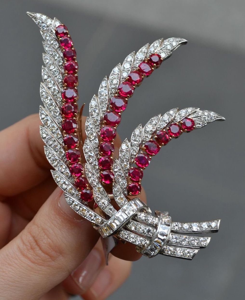 Luxury Feather & Ruby Brooch