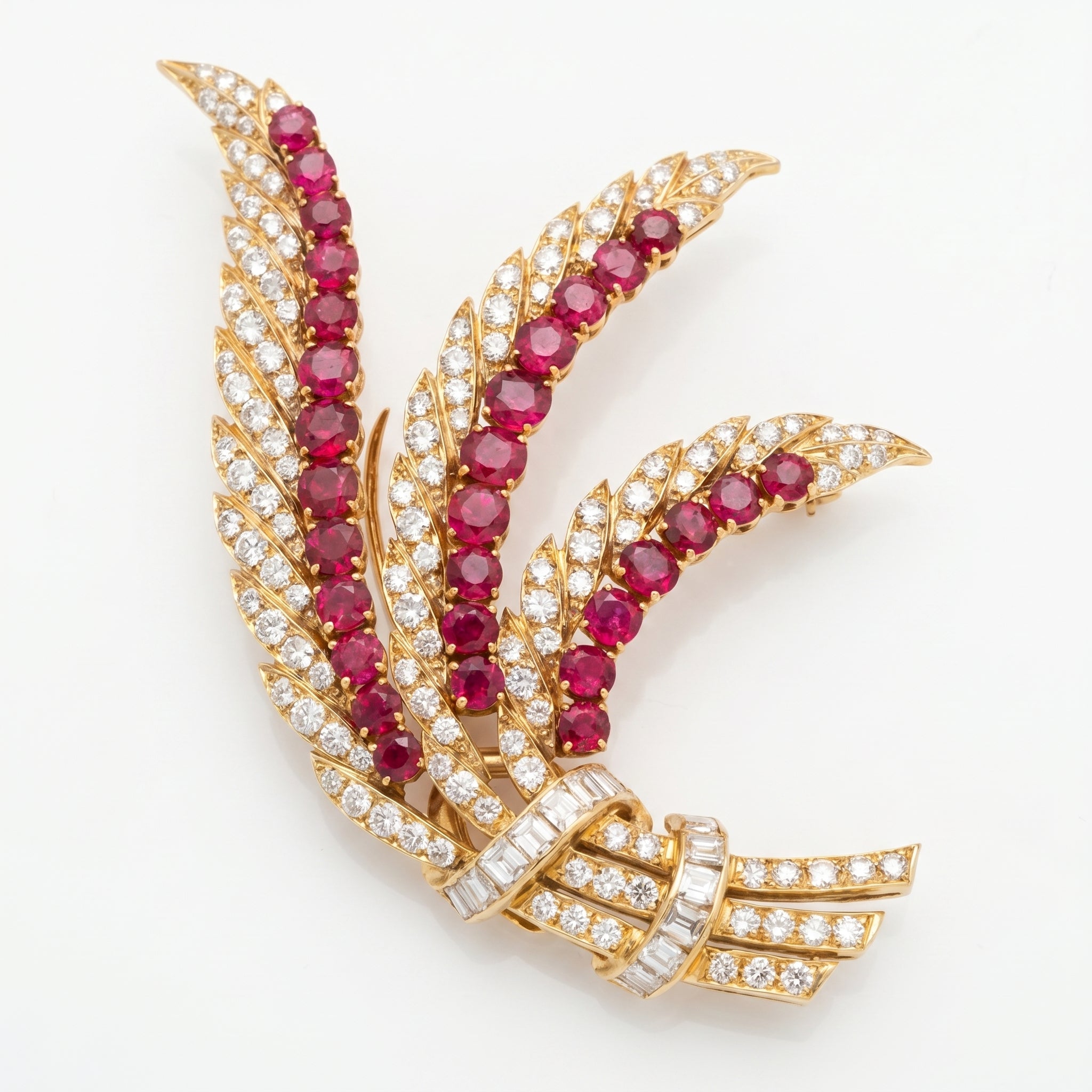 Luxury Feather & Ruby Brooch