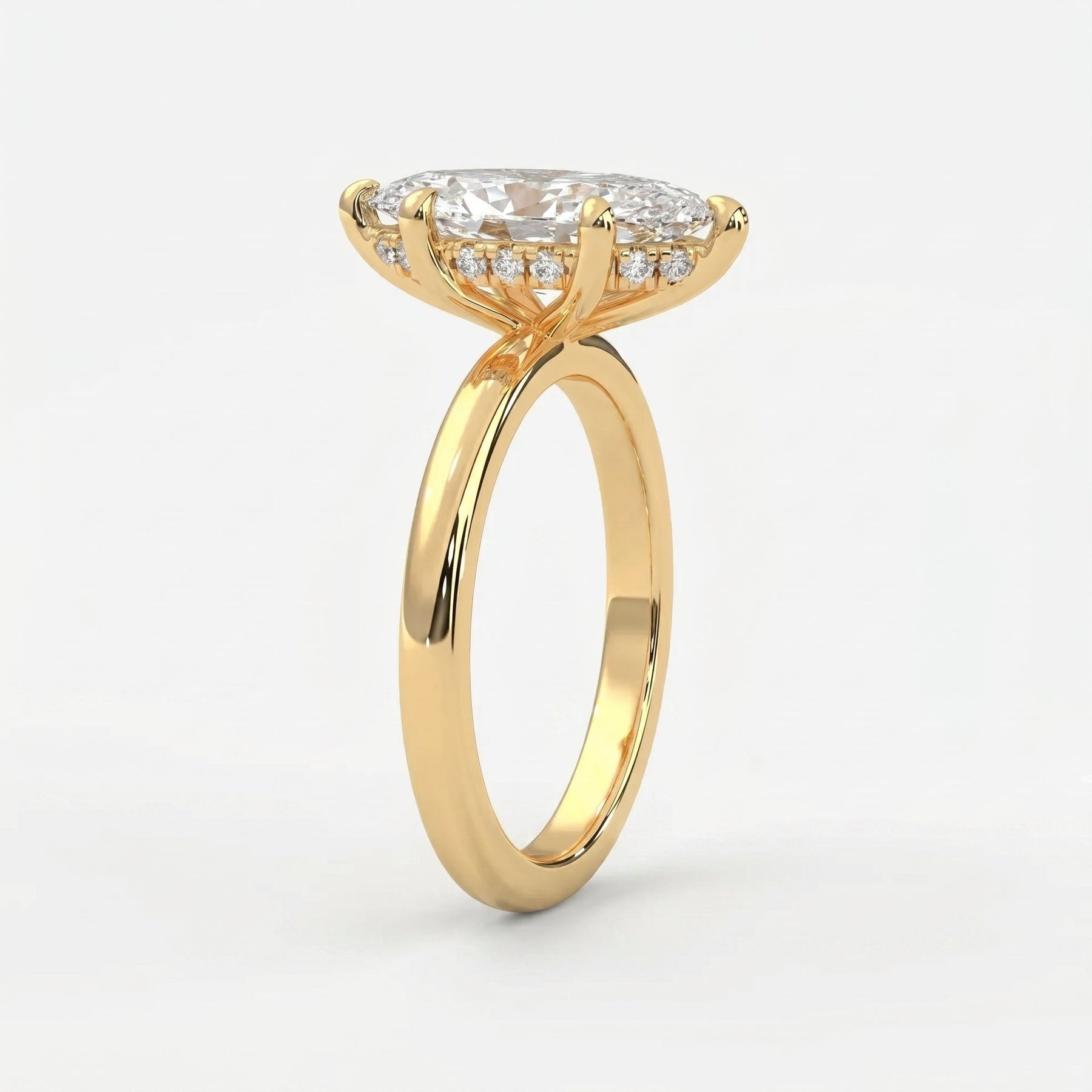 Dutch Marquise Cut Hidden Halo Round Diamond Engagement Ring
